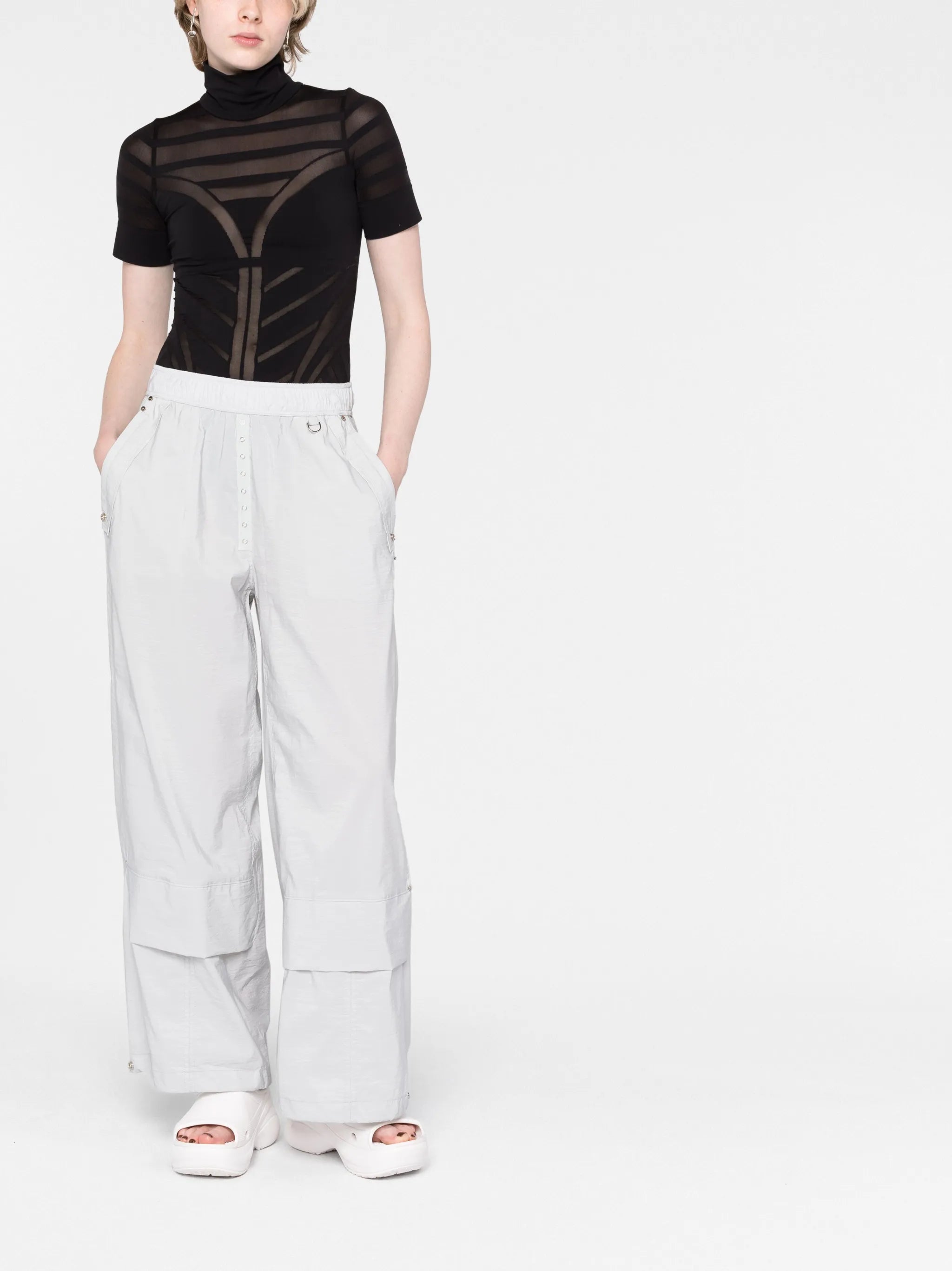 mesh-detail short-sleeved bodysuit