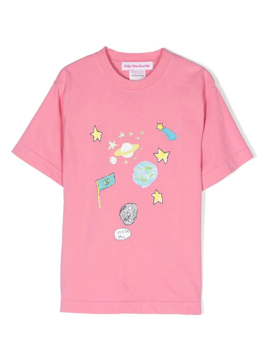 hand-drawn space print T-shirt