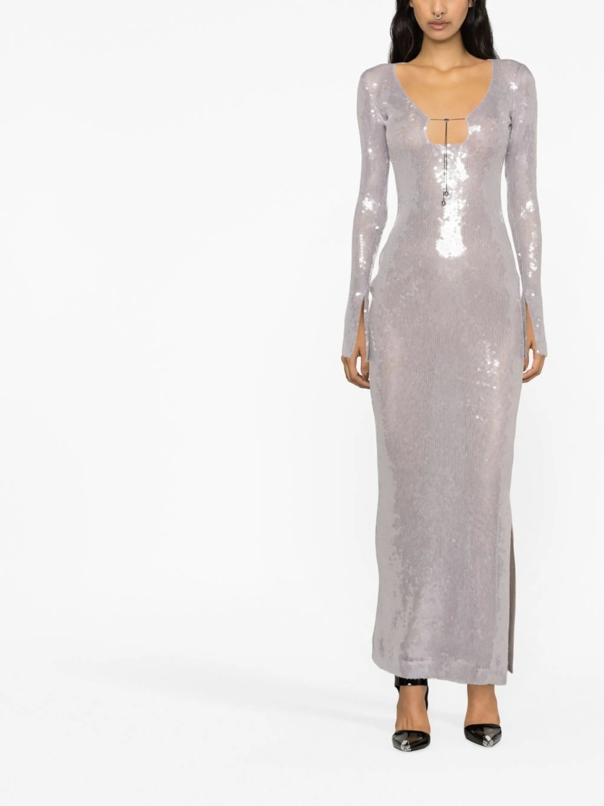 sequin-embellished long-sleeve dress
