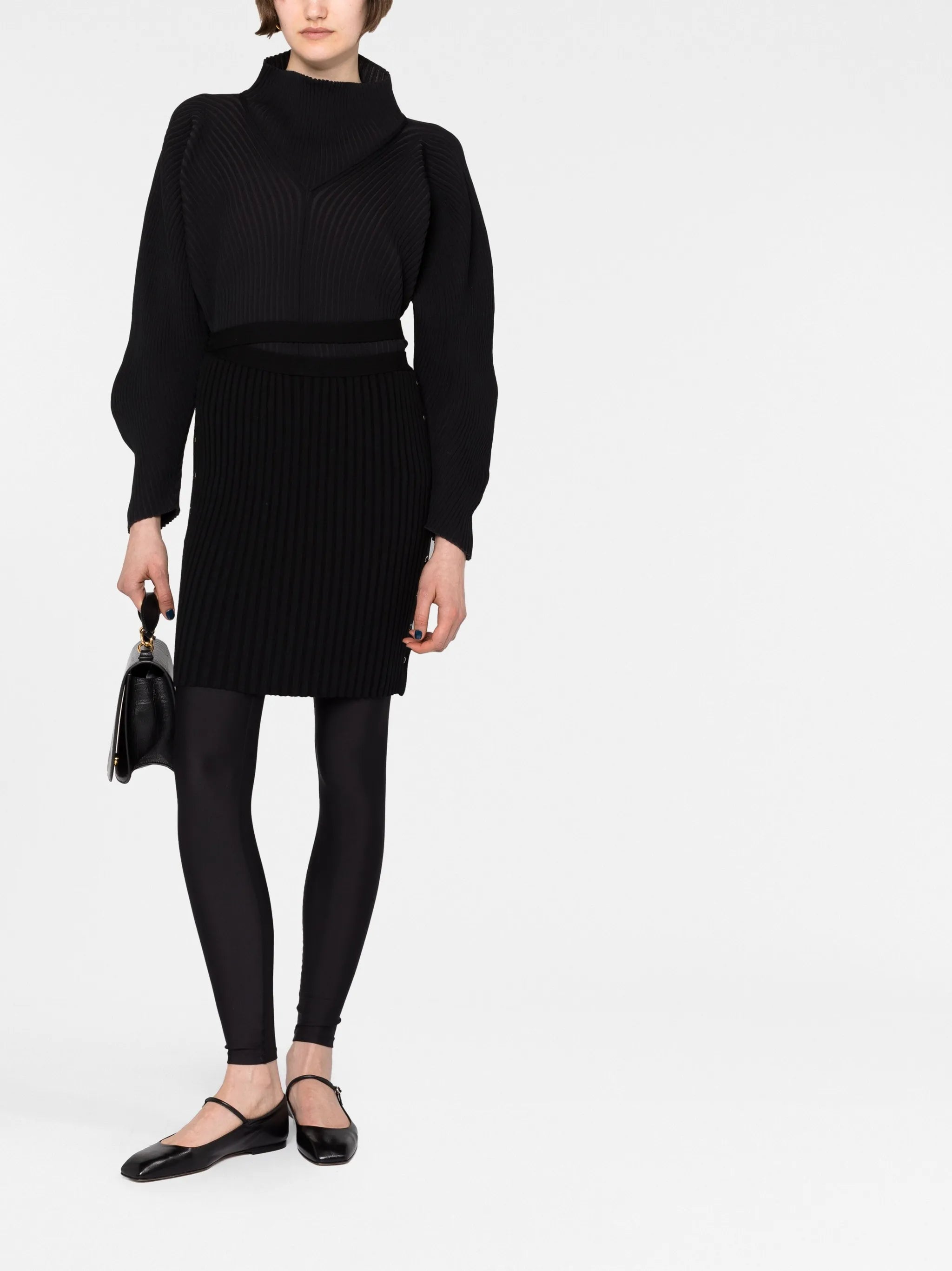 high-waisted ribbed-knit skirt