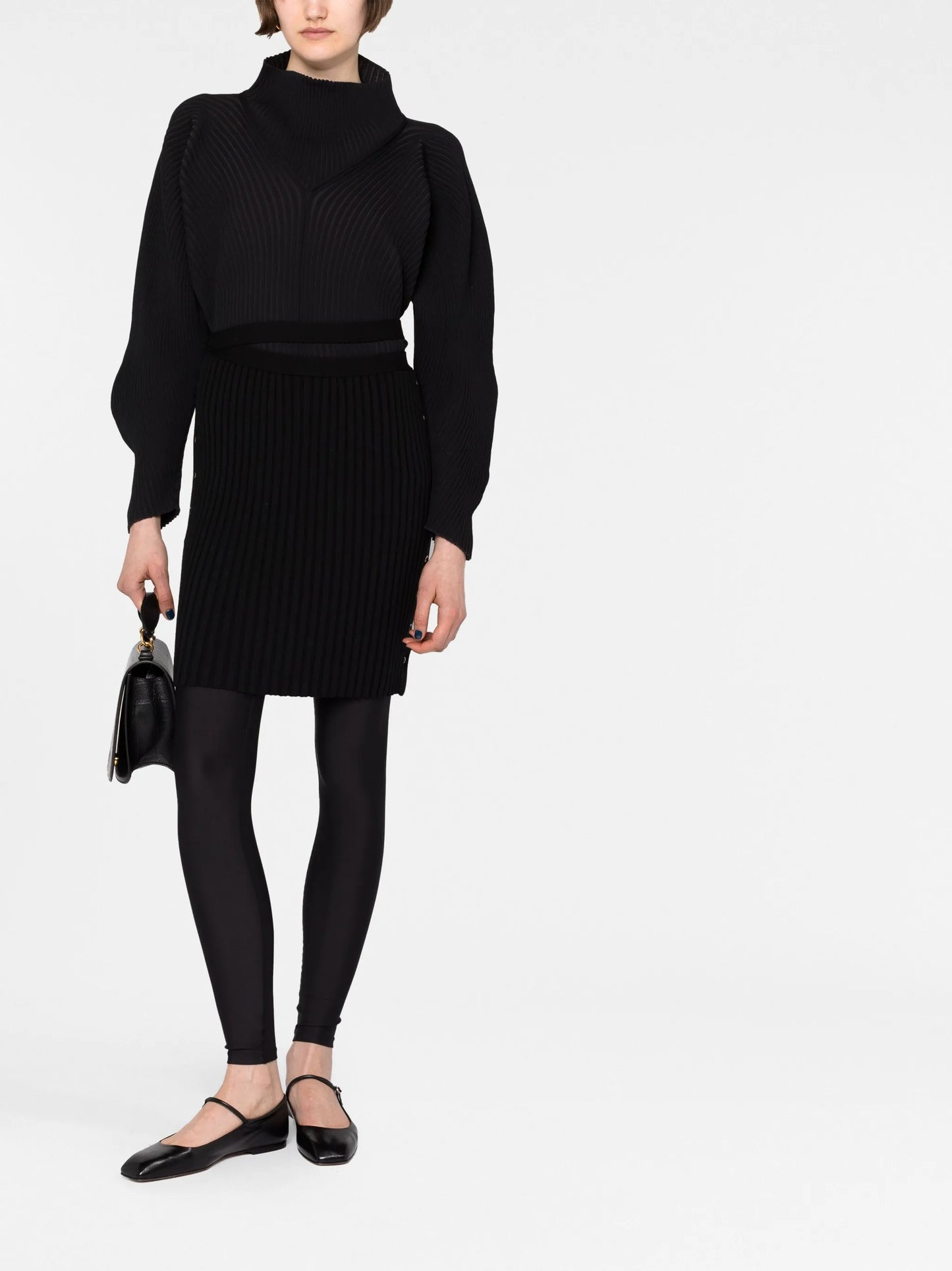 high-waisted ribbed-knit skirt