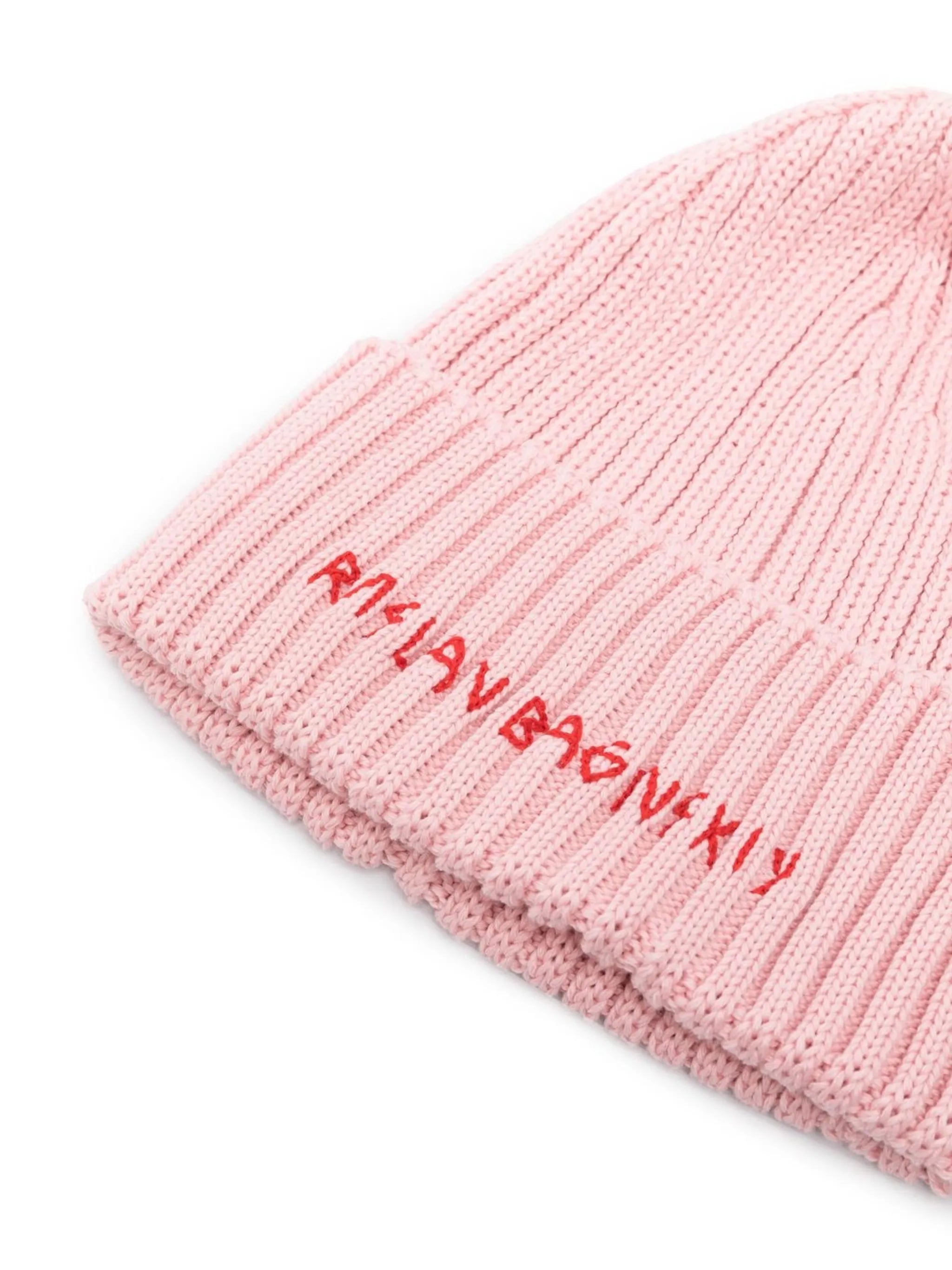 hand-embroidered ribbed beanie