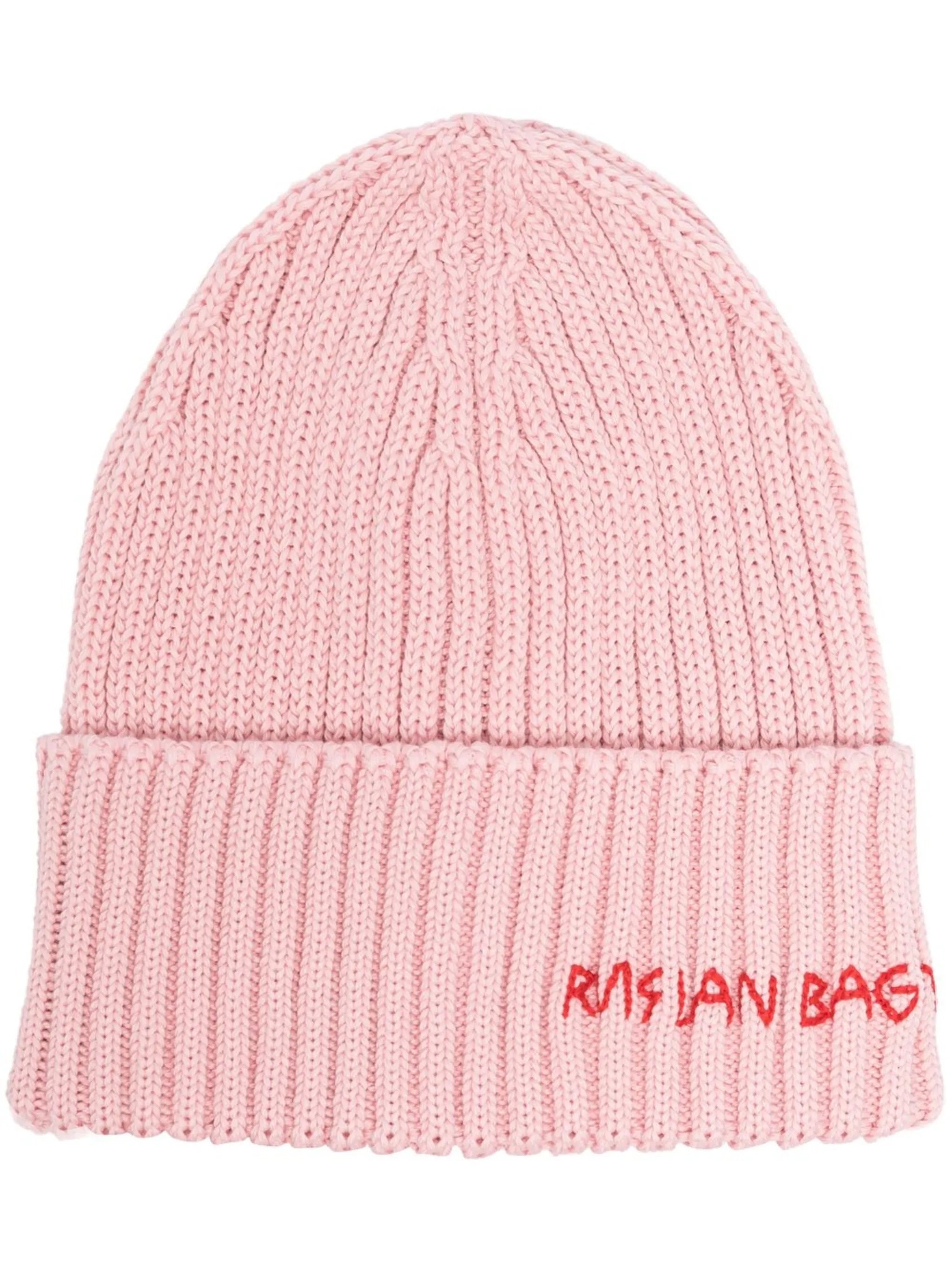 hand-embroidered ribbed beanie