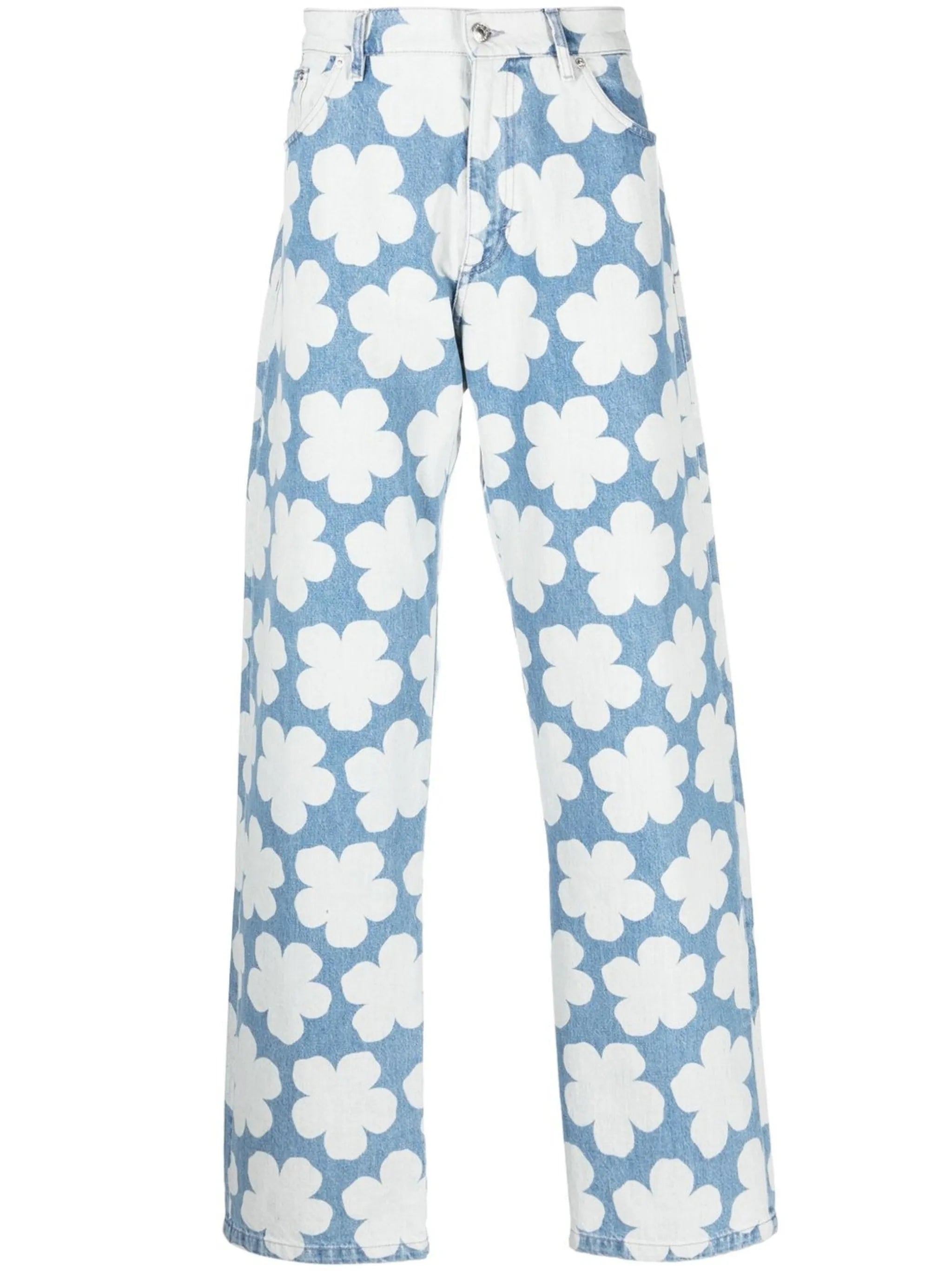 floral-print straight-leg jeans