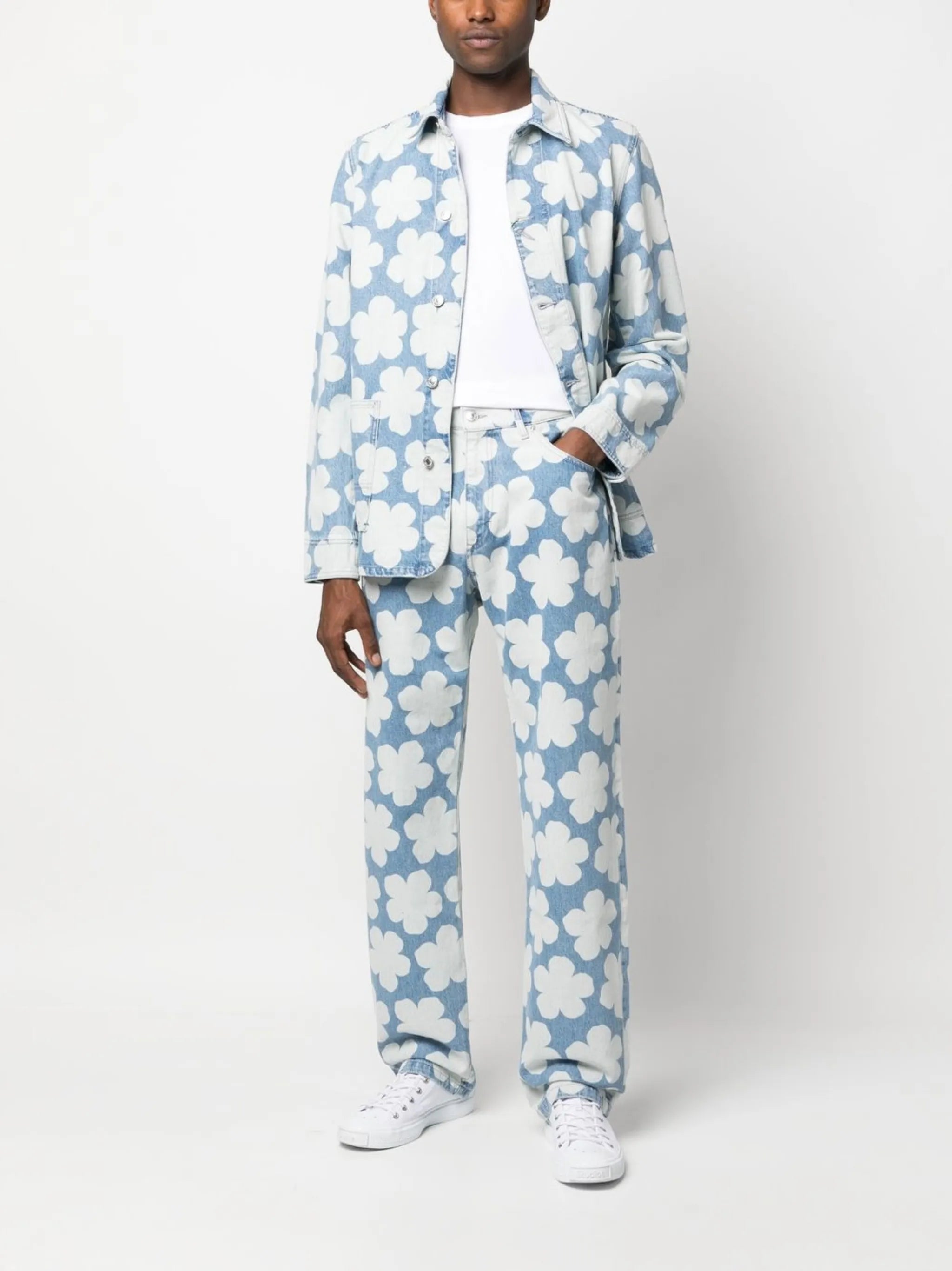 floral-print straight-leg jeans