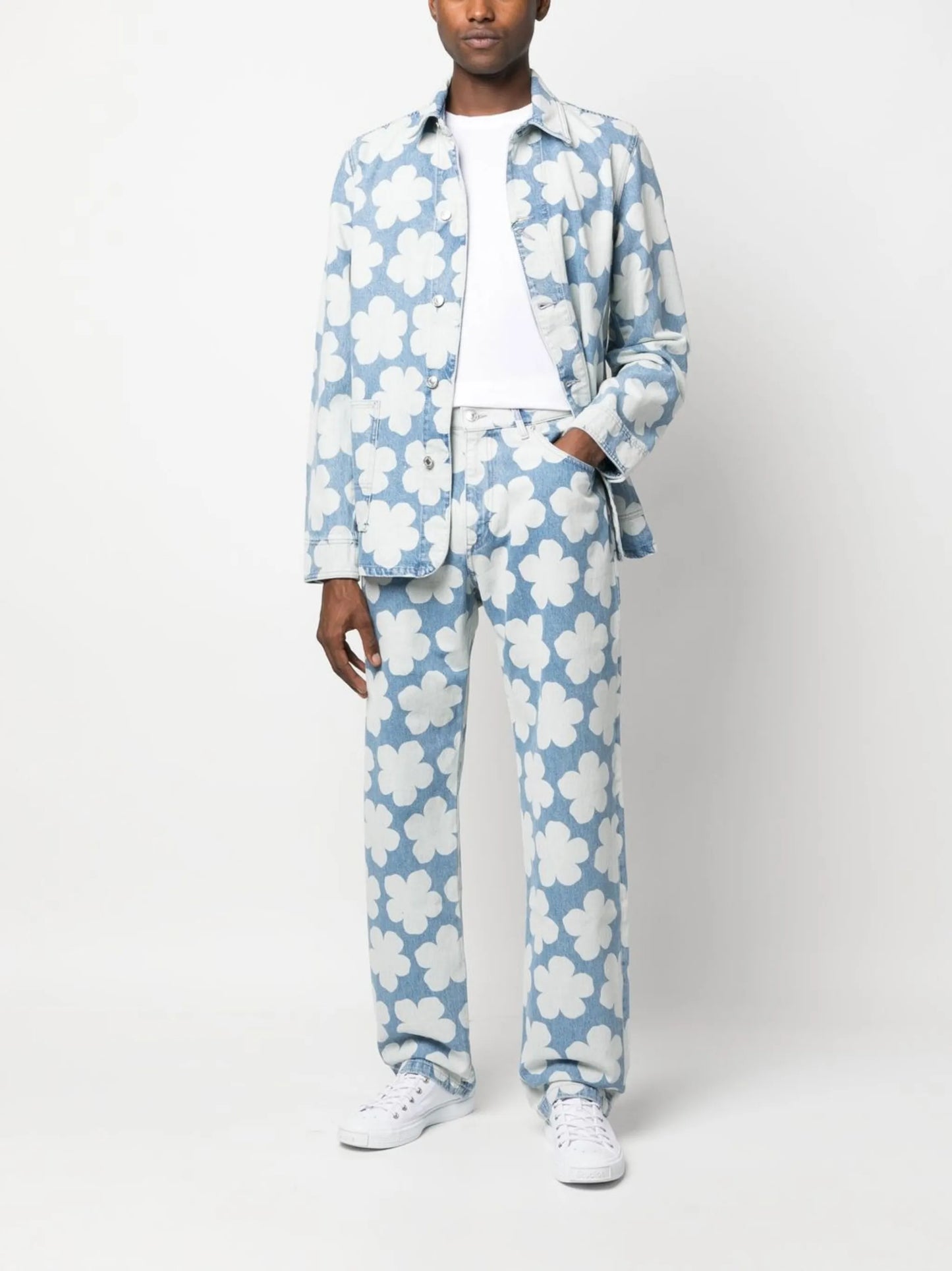 floral-print straight-leg jeans