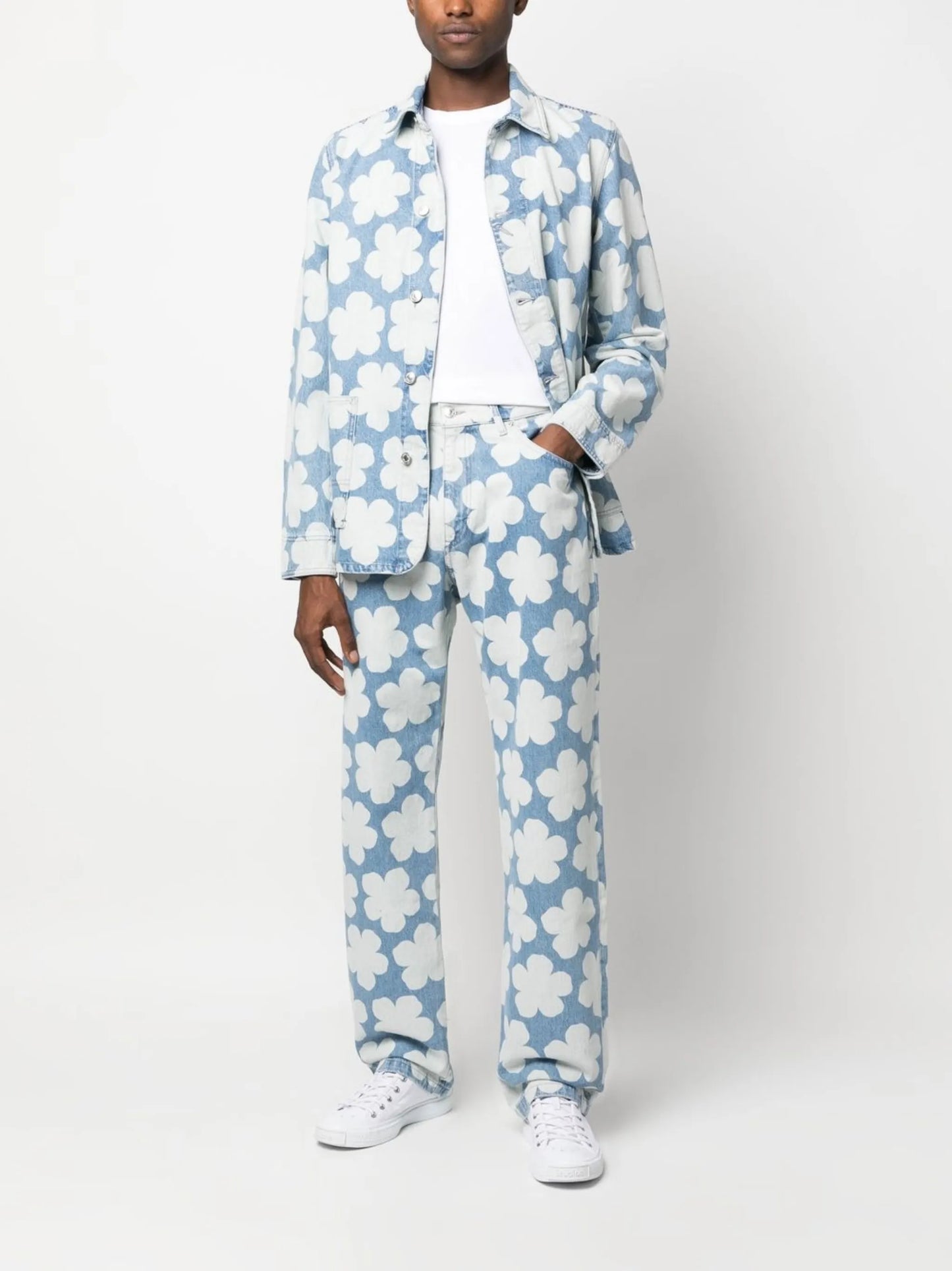 floral-print denim jacket
