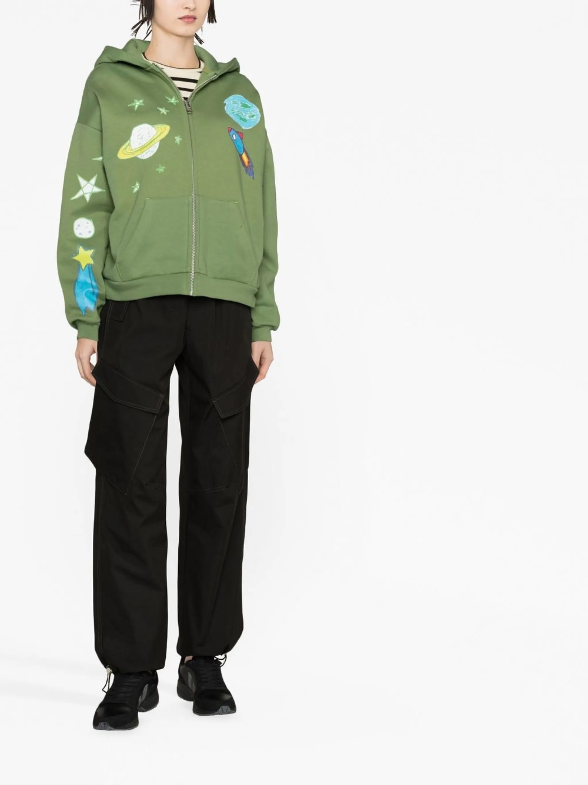 space-print zip-up hoodie