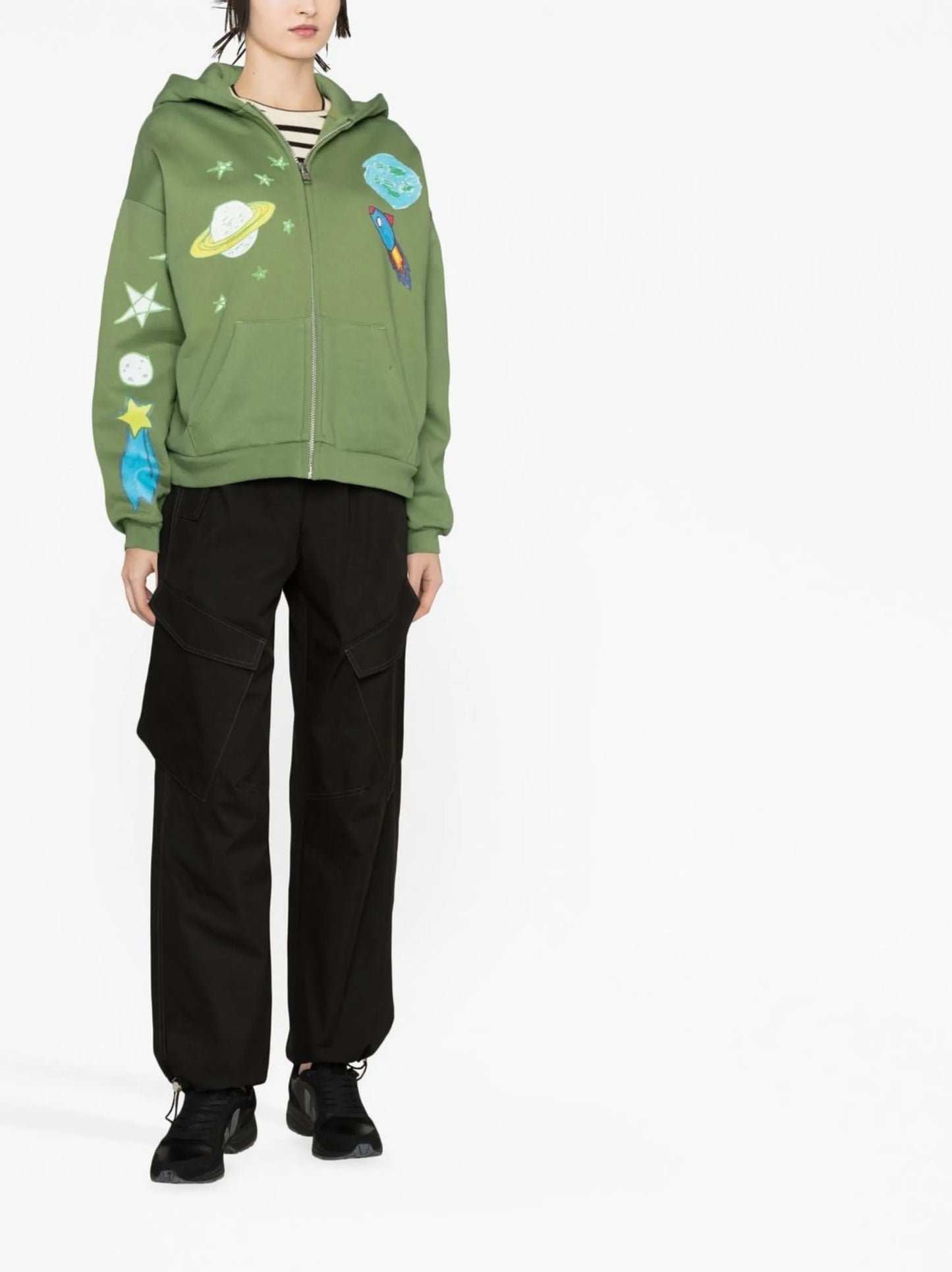 space-print zip-up hoodie