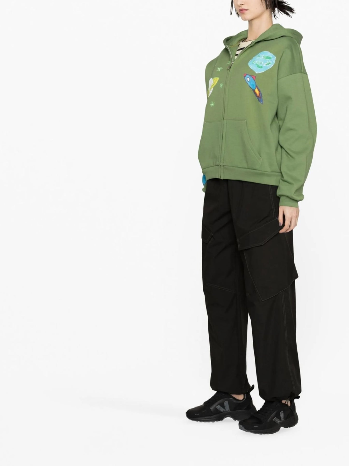 space-print zip-up hoodie