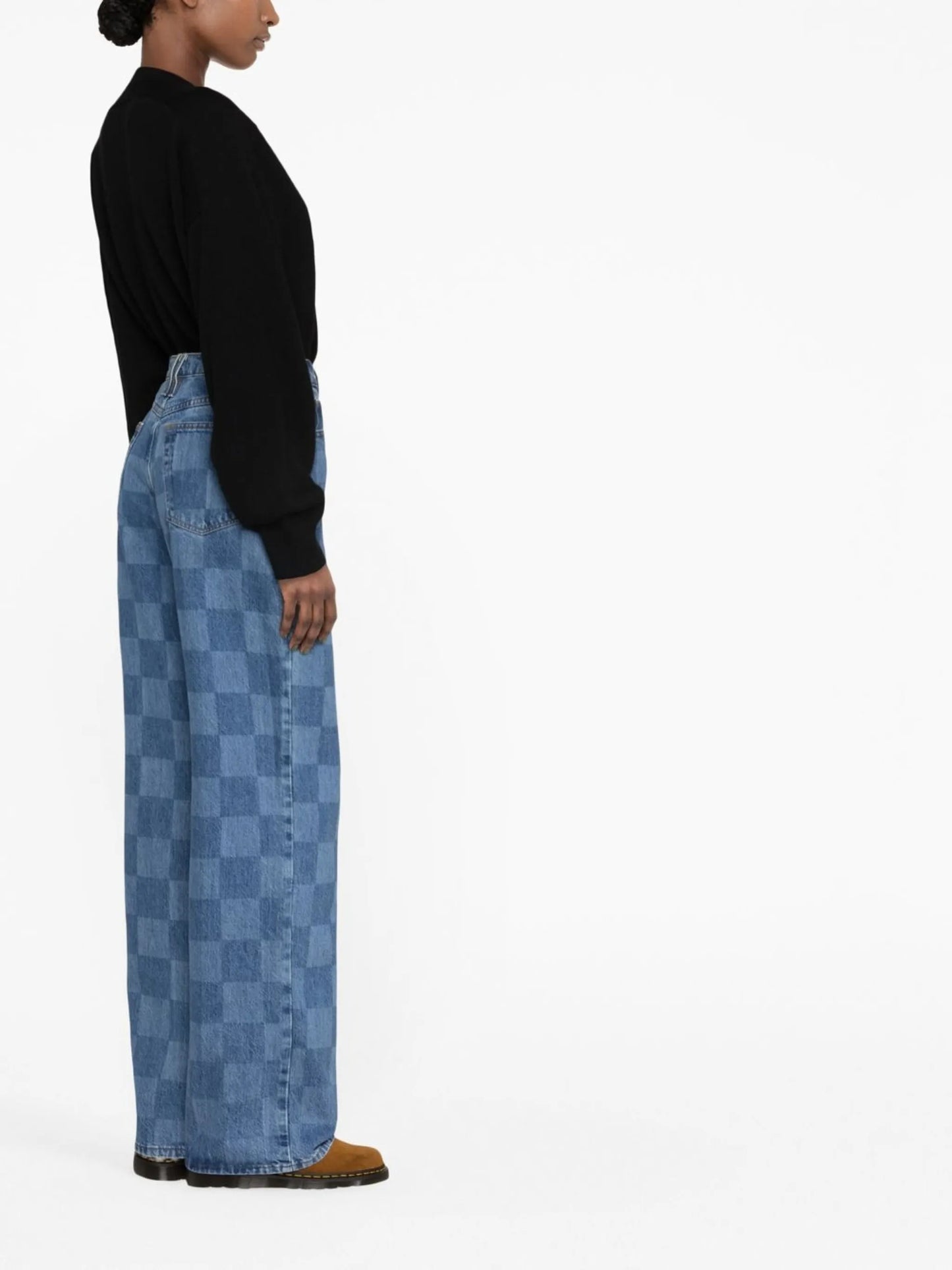 check-pattern denim jeans