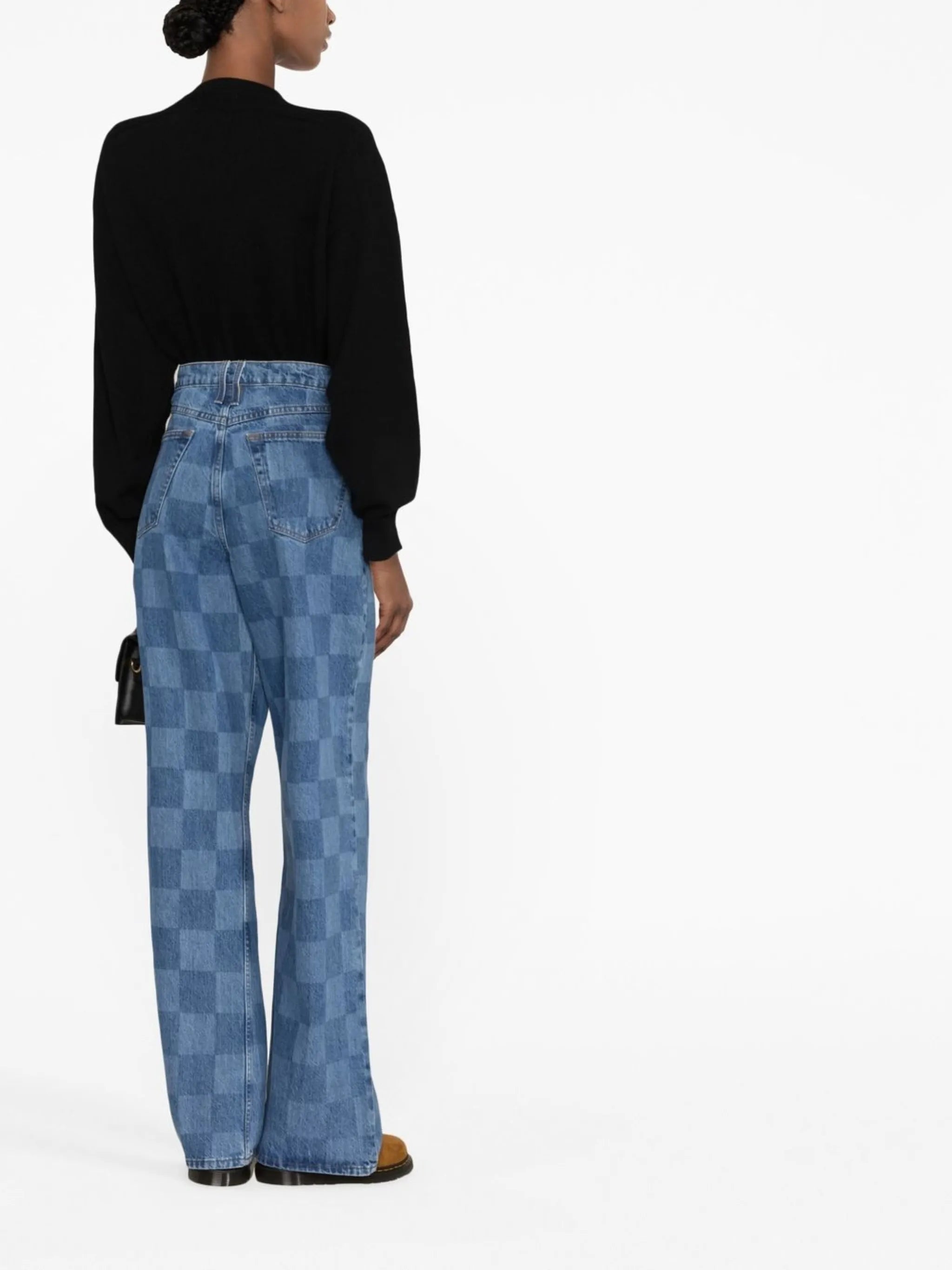 check-pattern denim jeans