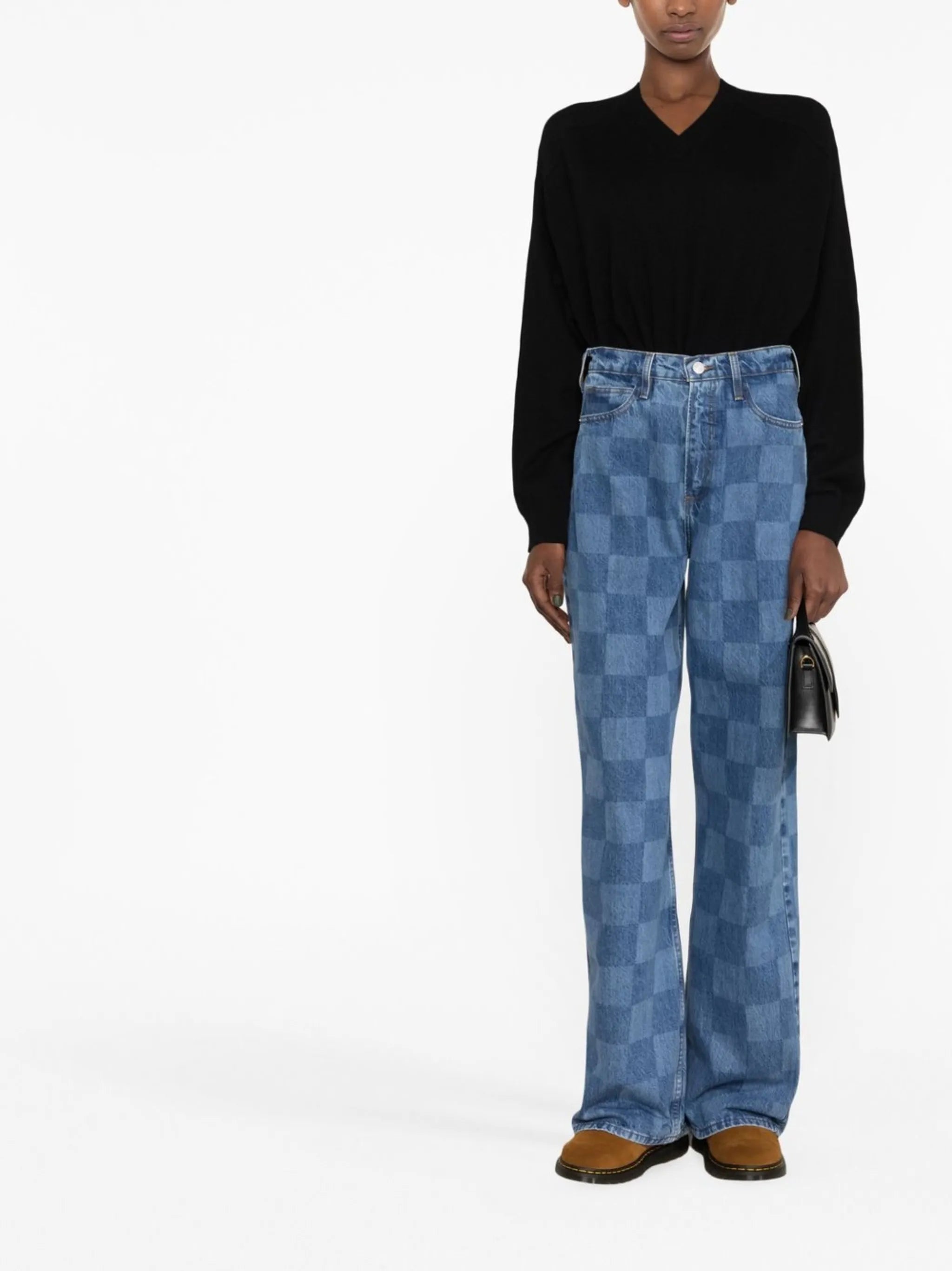 check-pattern denim jeans