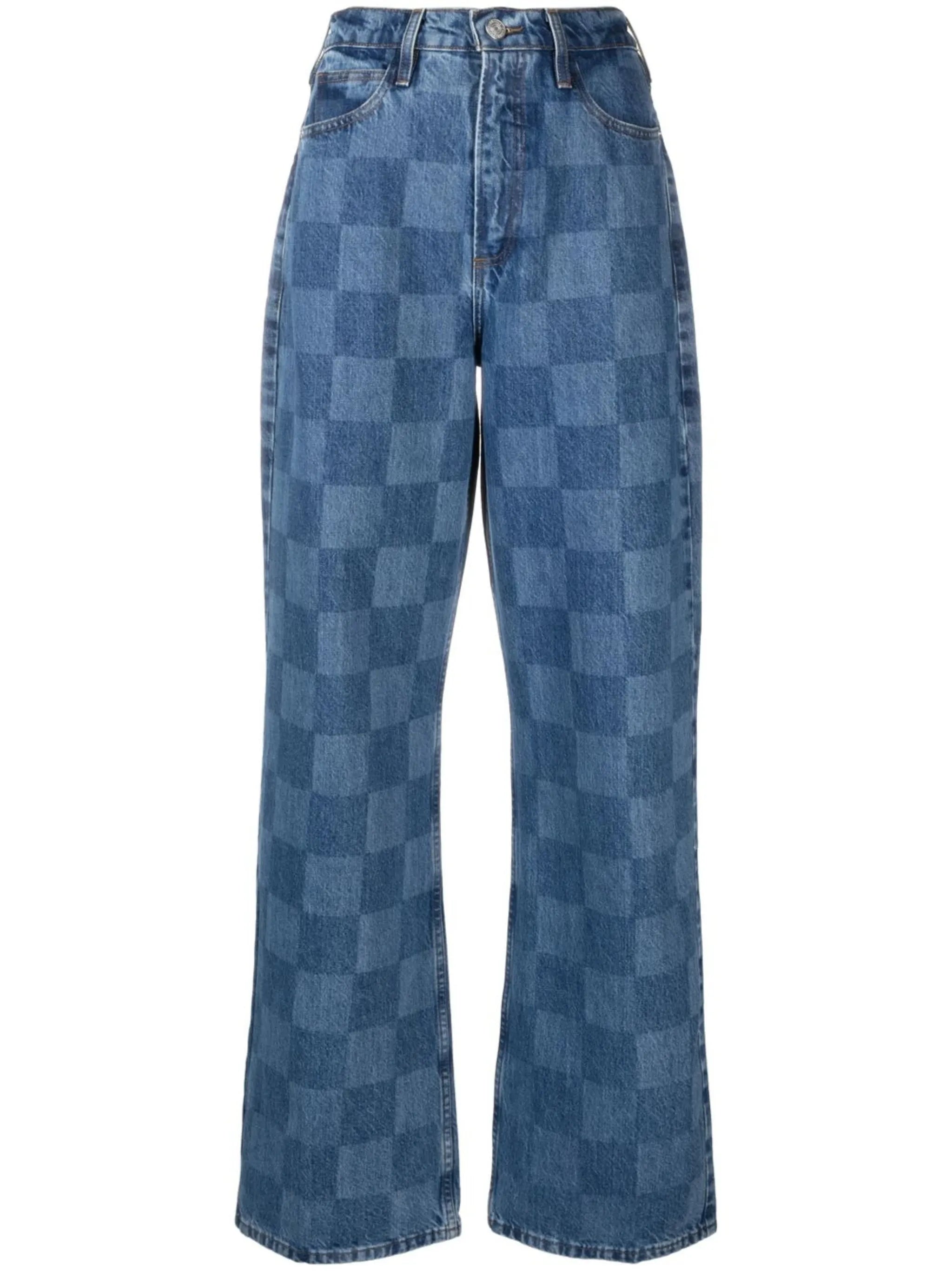 check-pattern denim jeans
