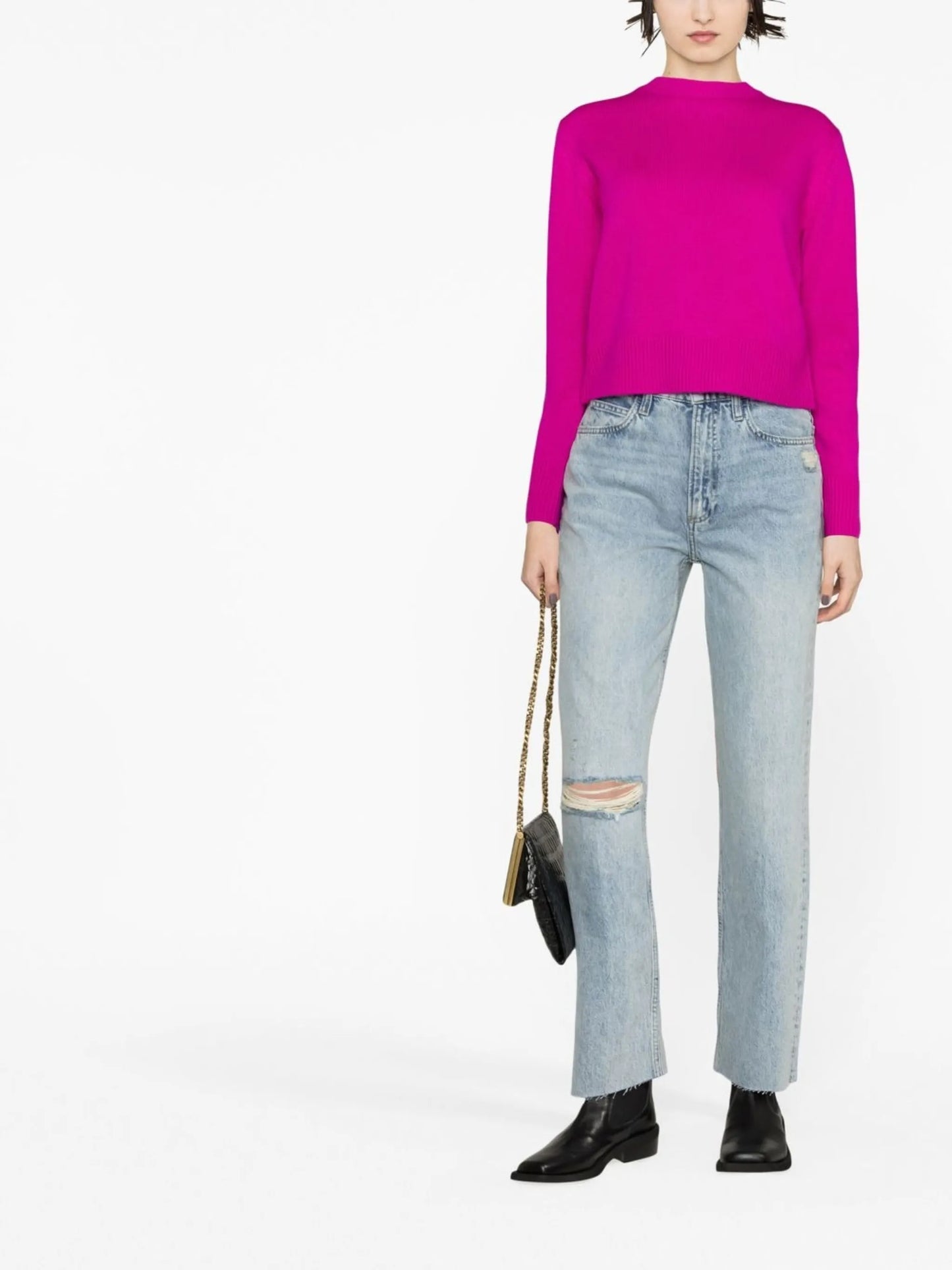 Le High distressed straight-leg jeans