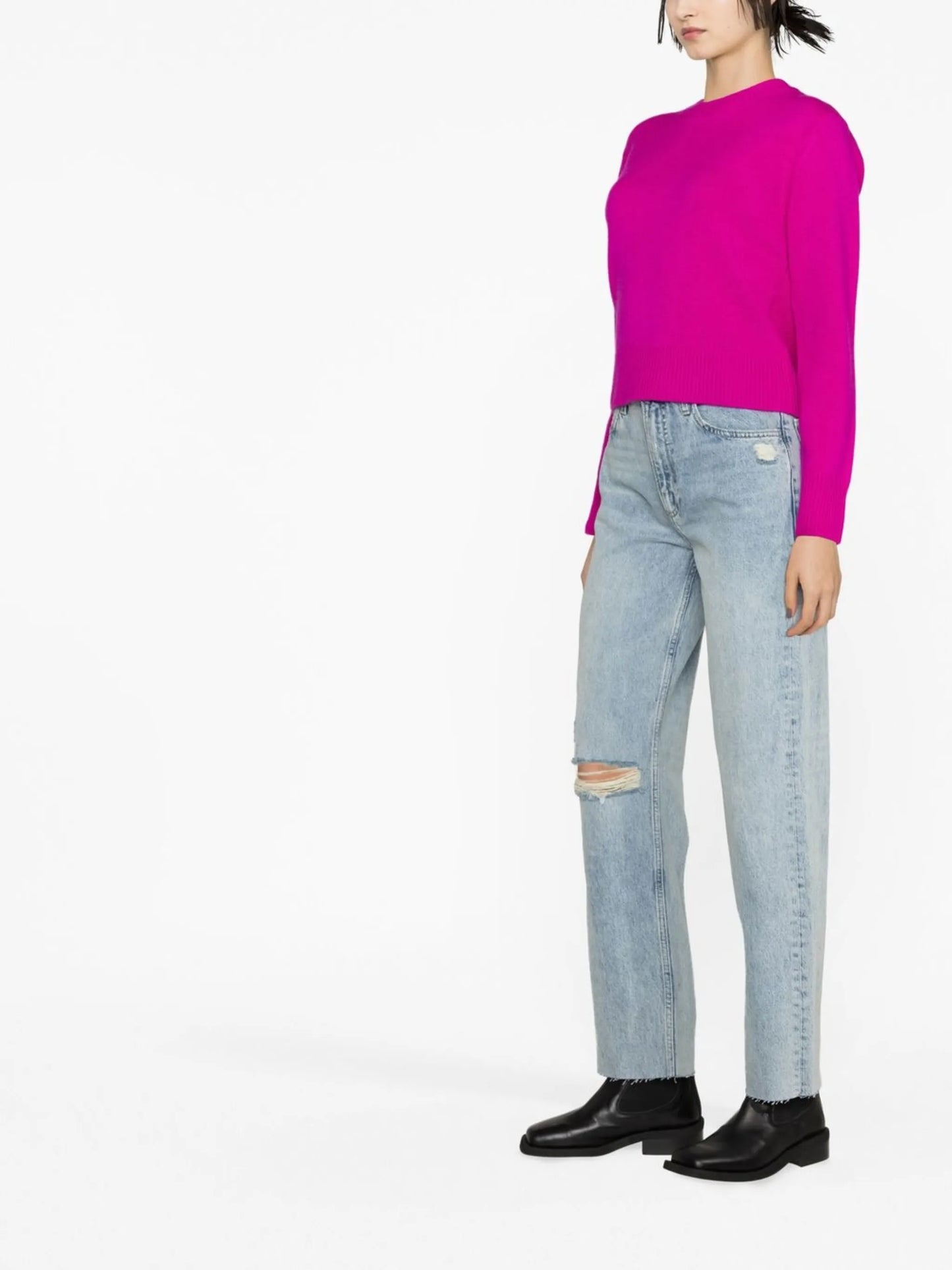 Le High distressed straight-leg jeans