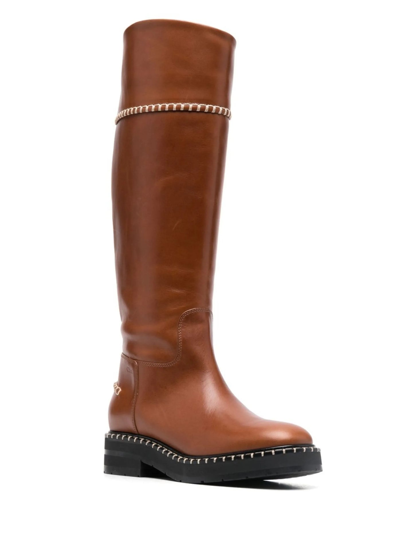knee-length contrast-stitch boots