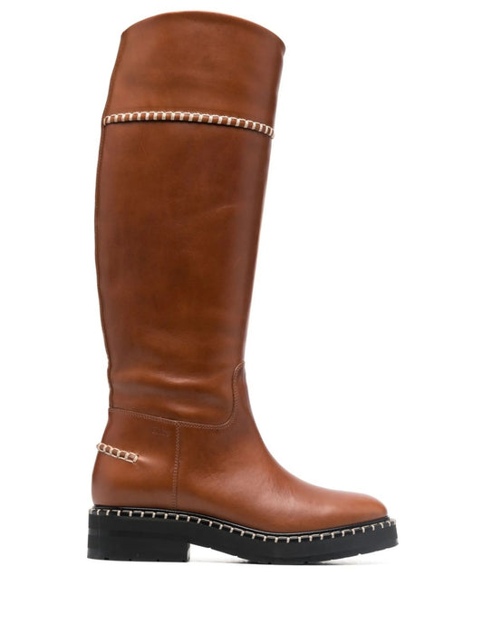 knee-length contrast-stitch boots