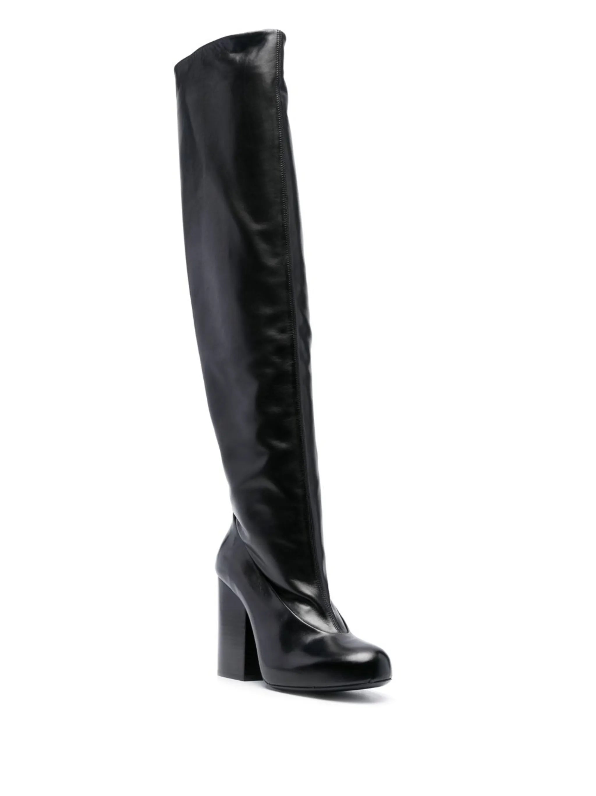 knee-length polished-finish boots