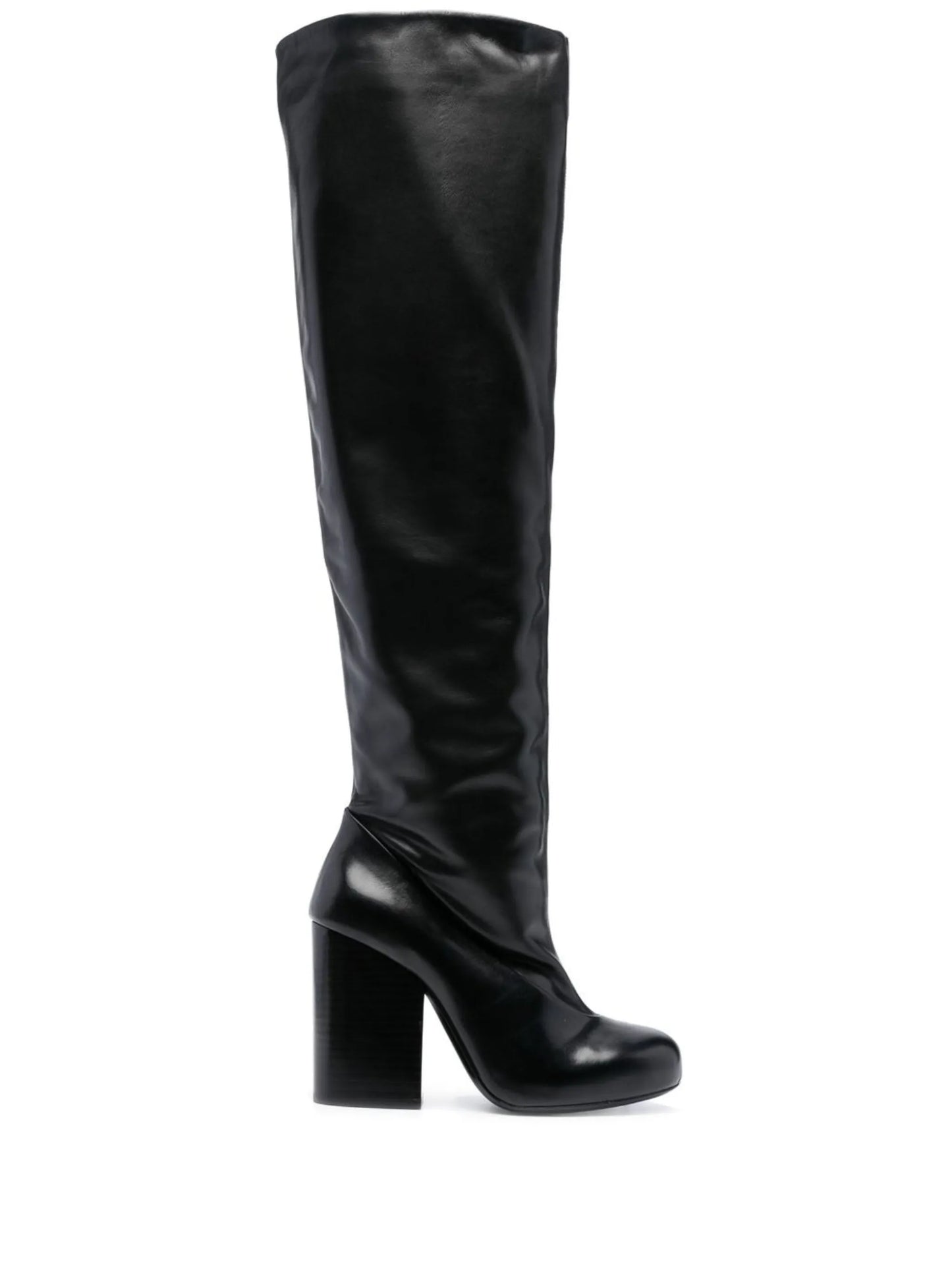 knee-length polished-finish boots