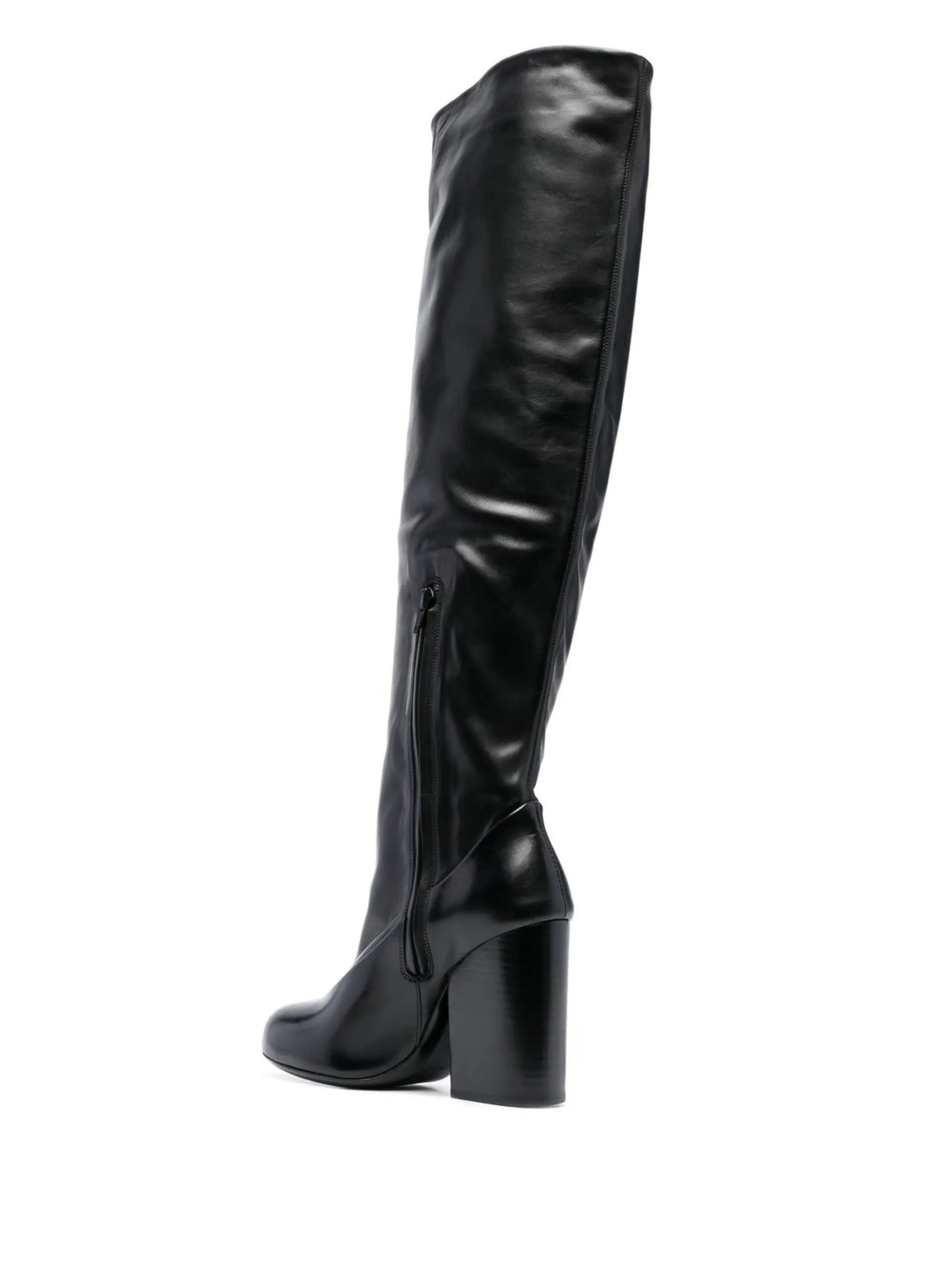 knee-length polished-finish boots