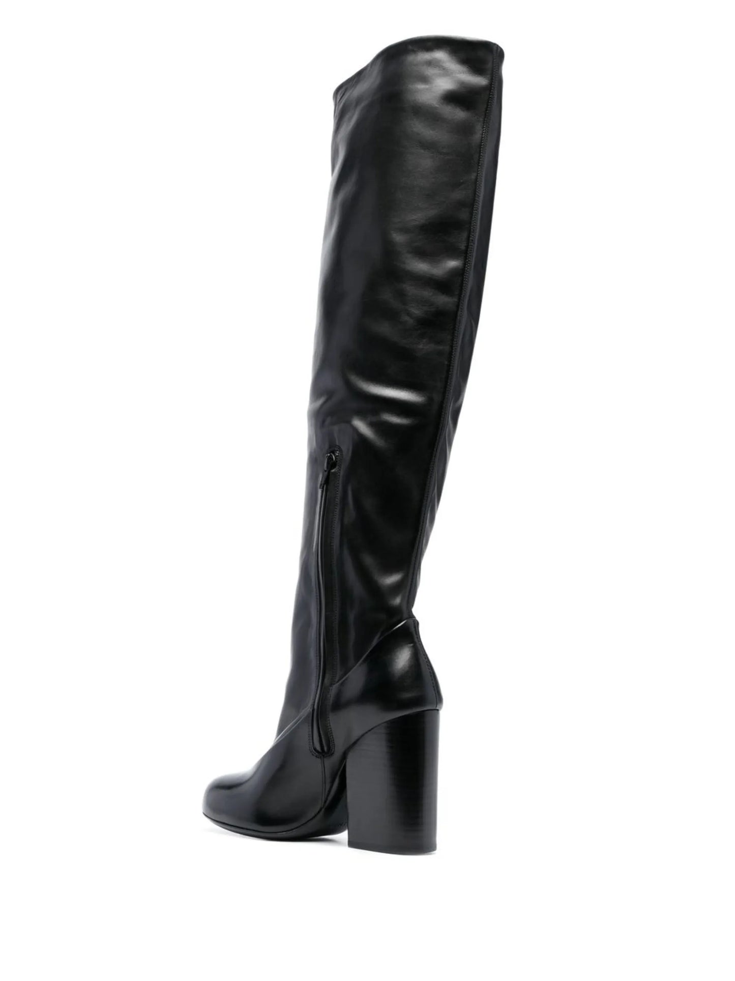 knee-length polished-finish boots