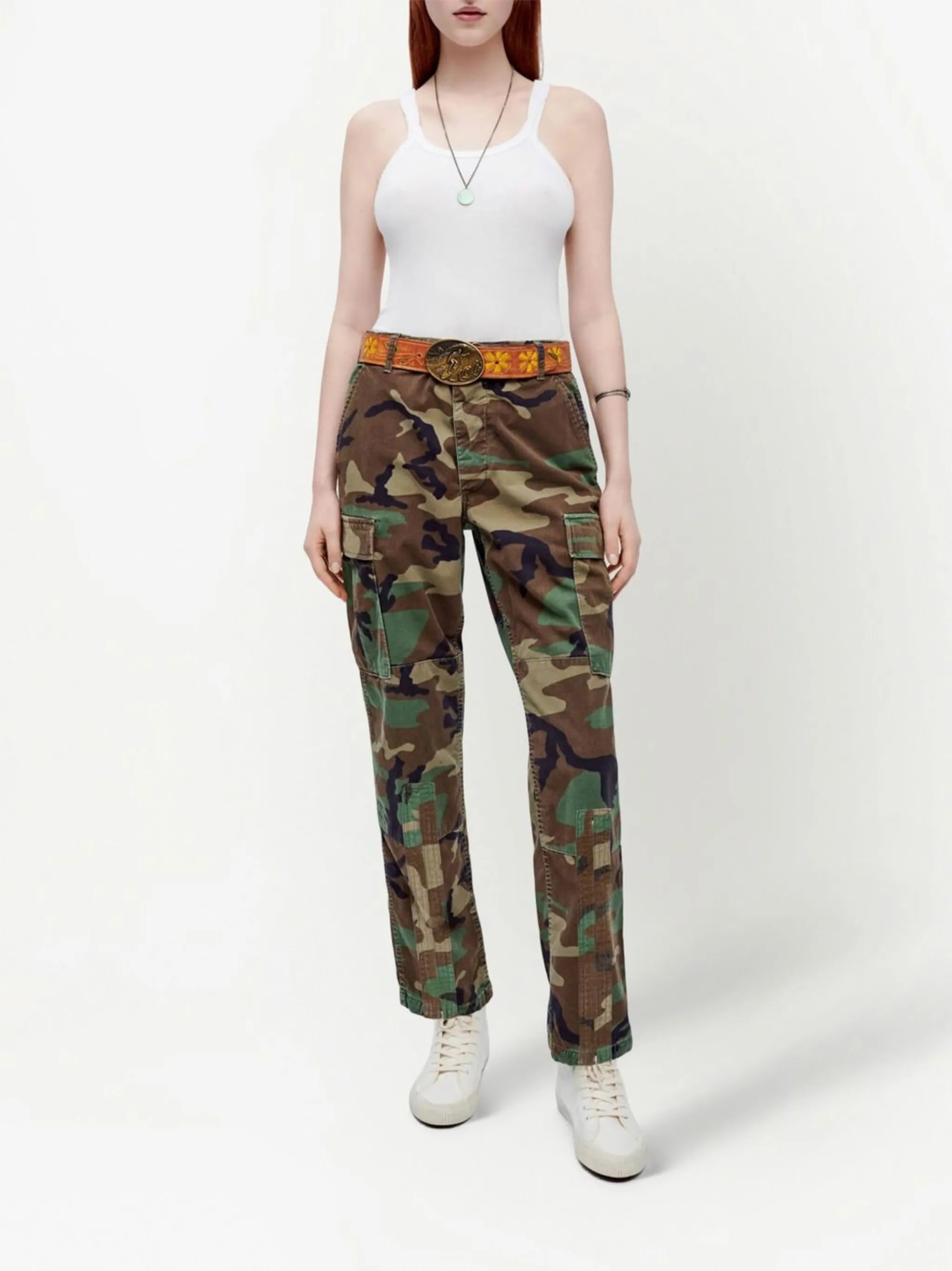 camouflage-print upcycled cargo trousers