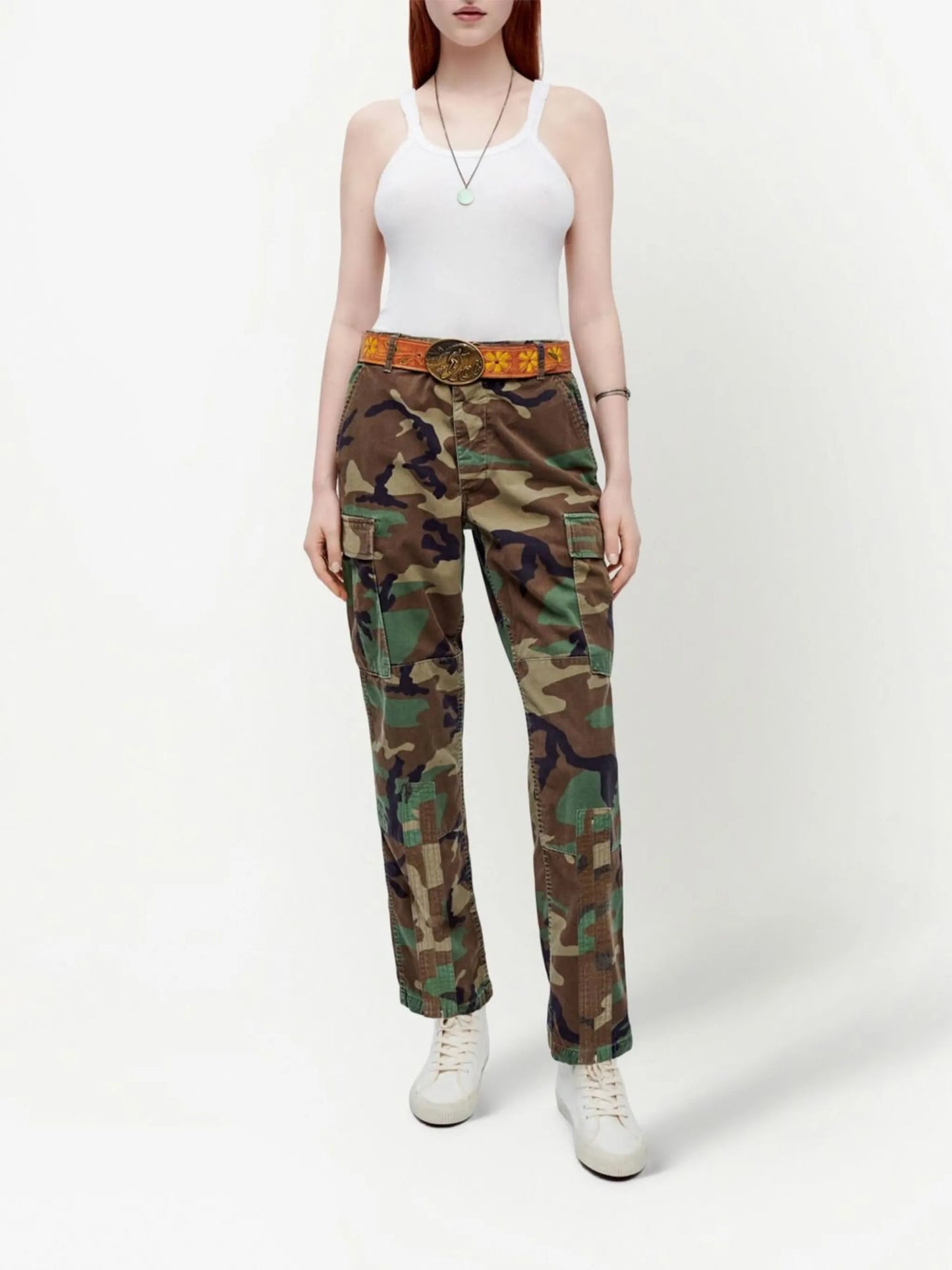 camouflage-print upcycled cargo trousers