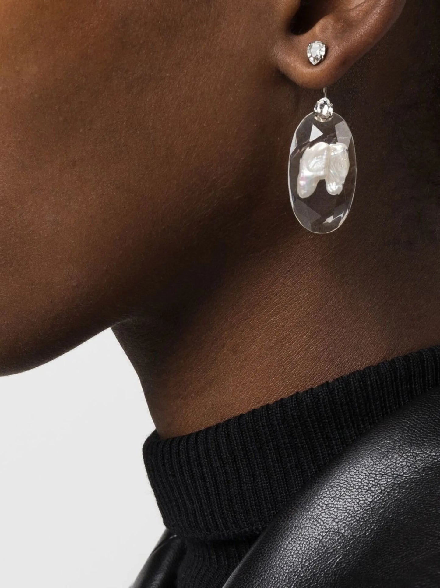 clear pearl-embellished drop earrings