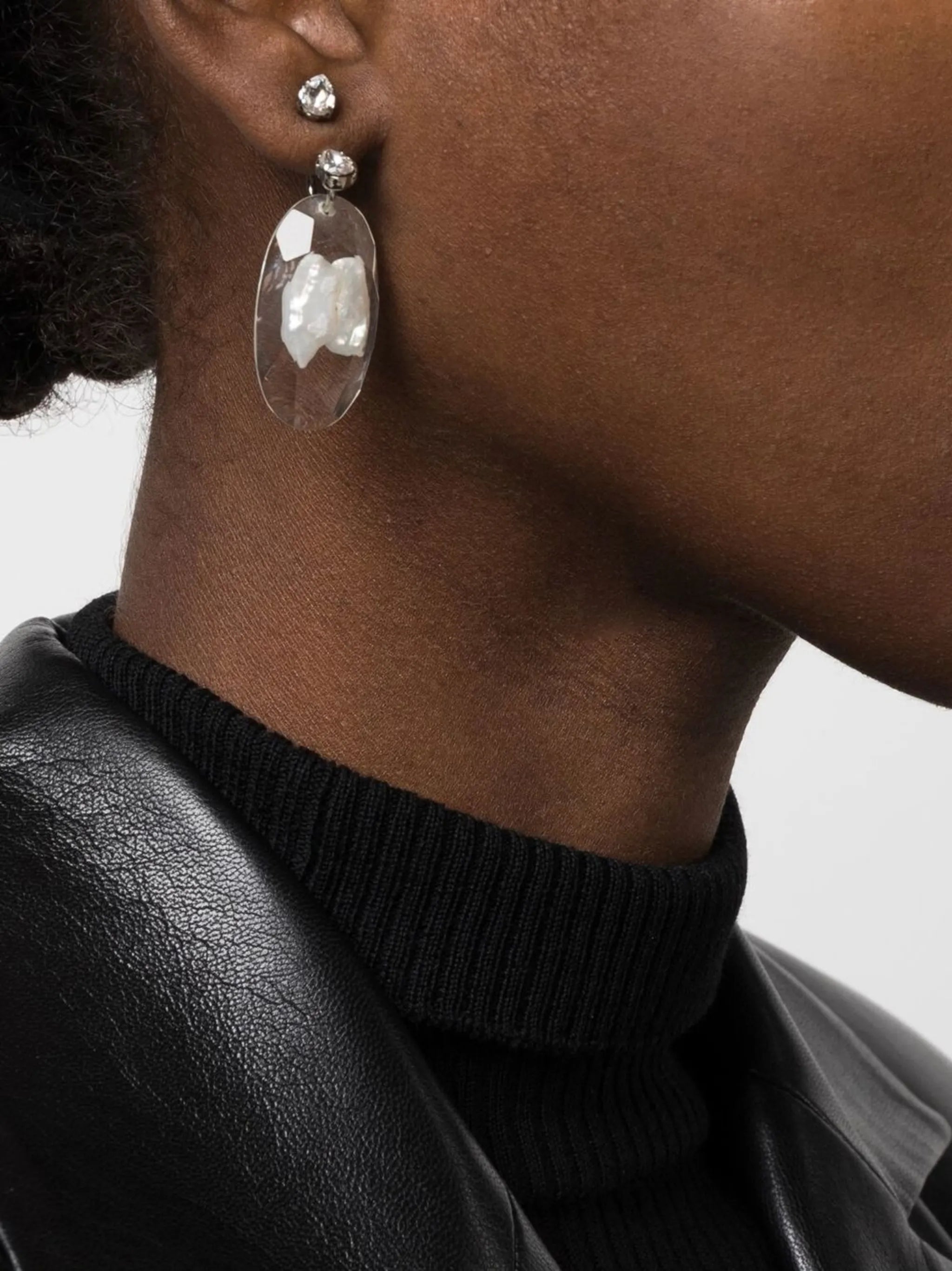 clear pearl-embellished drop earrings