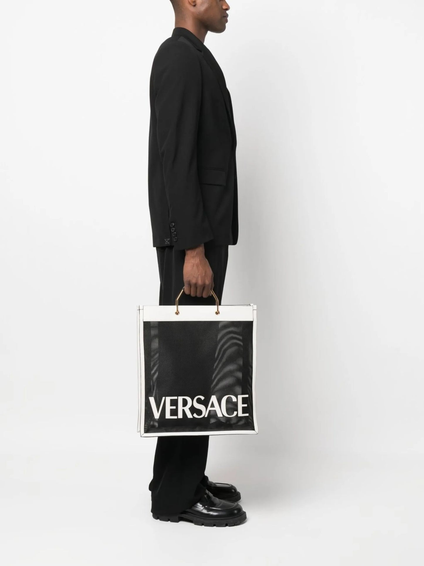 logo-patch mesh tote bag