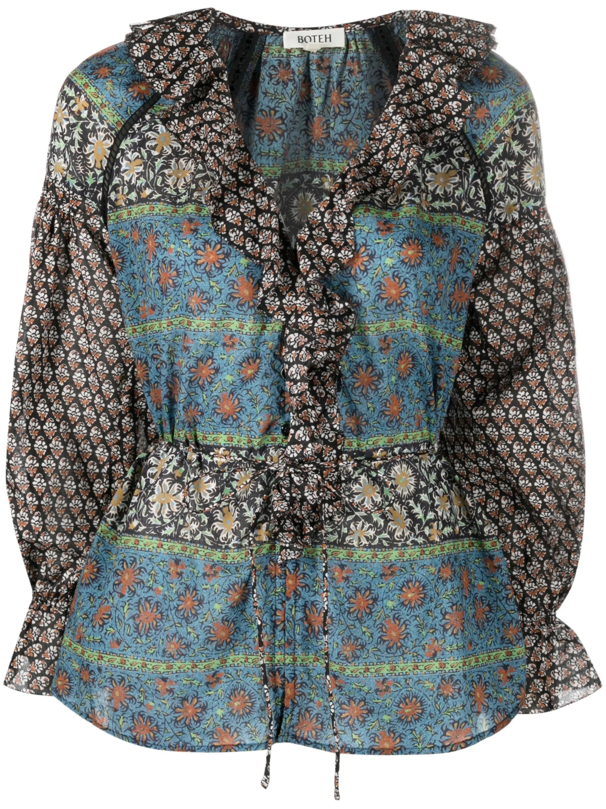 Rhea ruffle long-sleeve blouse