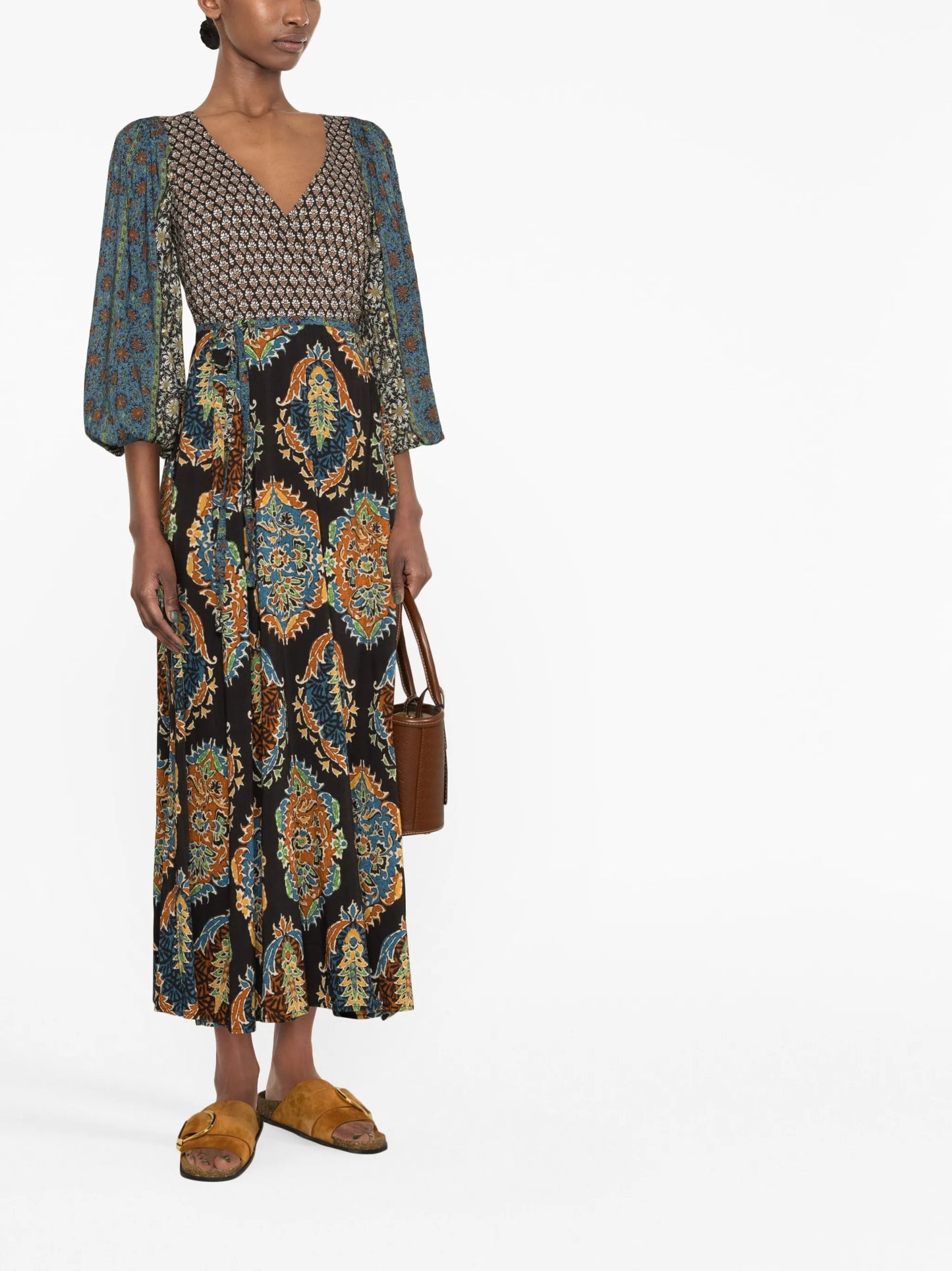Rhea print wrap maxi dress