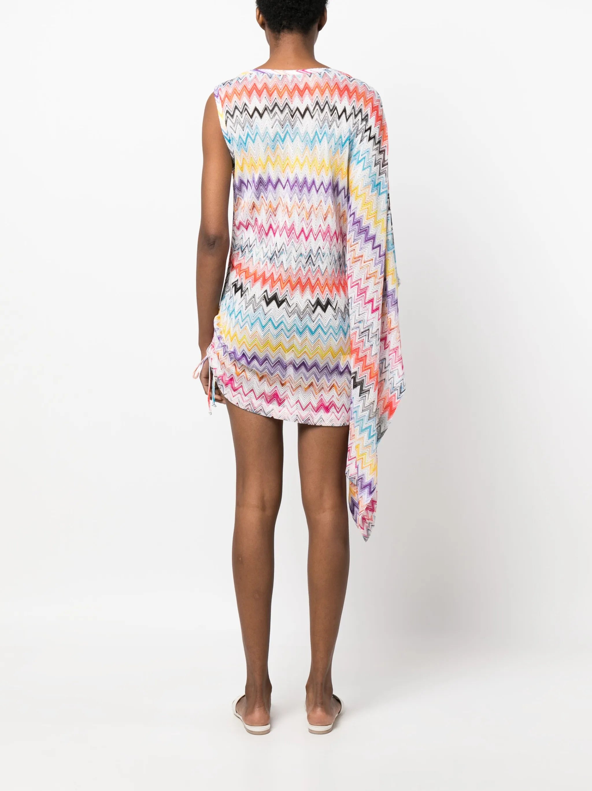 zigzag-woven draped-sleeve dress