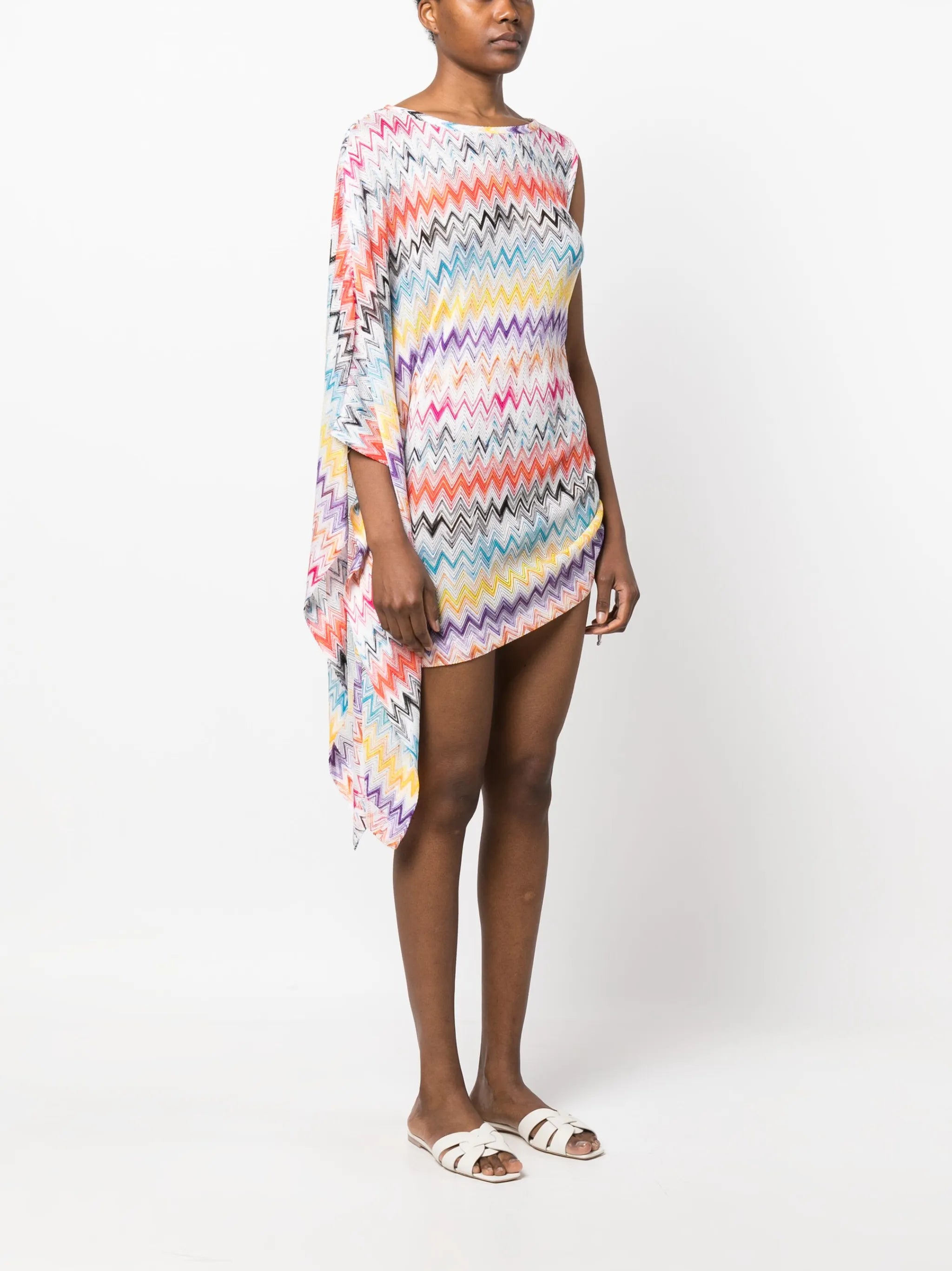 zigzag-woven draped-sleeve dress
