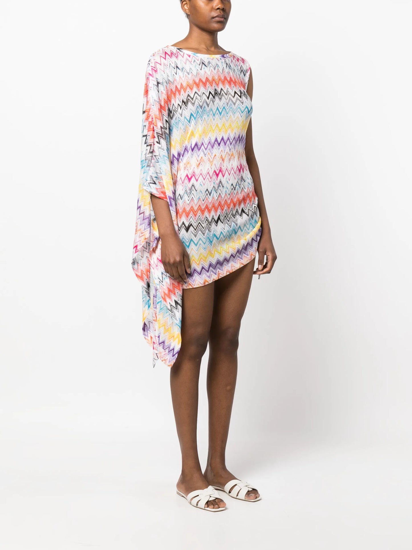 zigzag-woven draped-sleeve dress