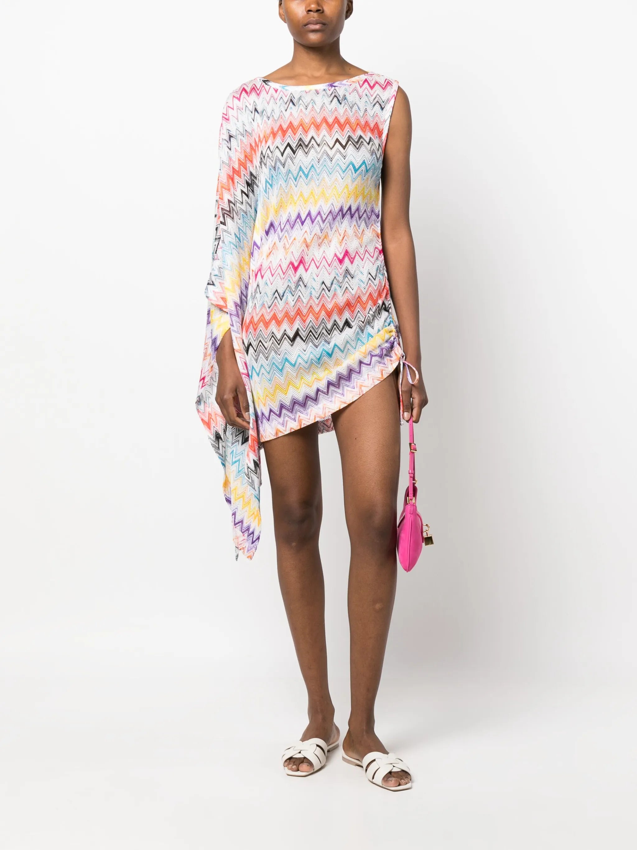 zigzag-woven draped-sleeve dress