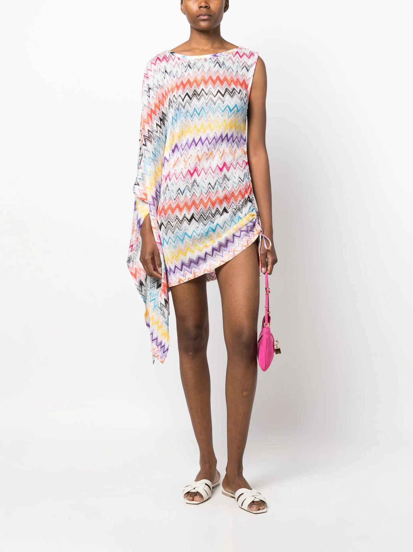 zigzag-woven draped-sleeve dress