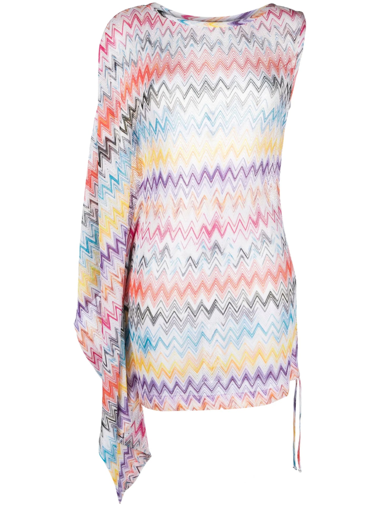 zigzag-woven draped-sleeve dress
