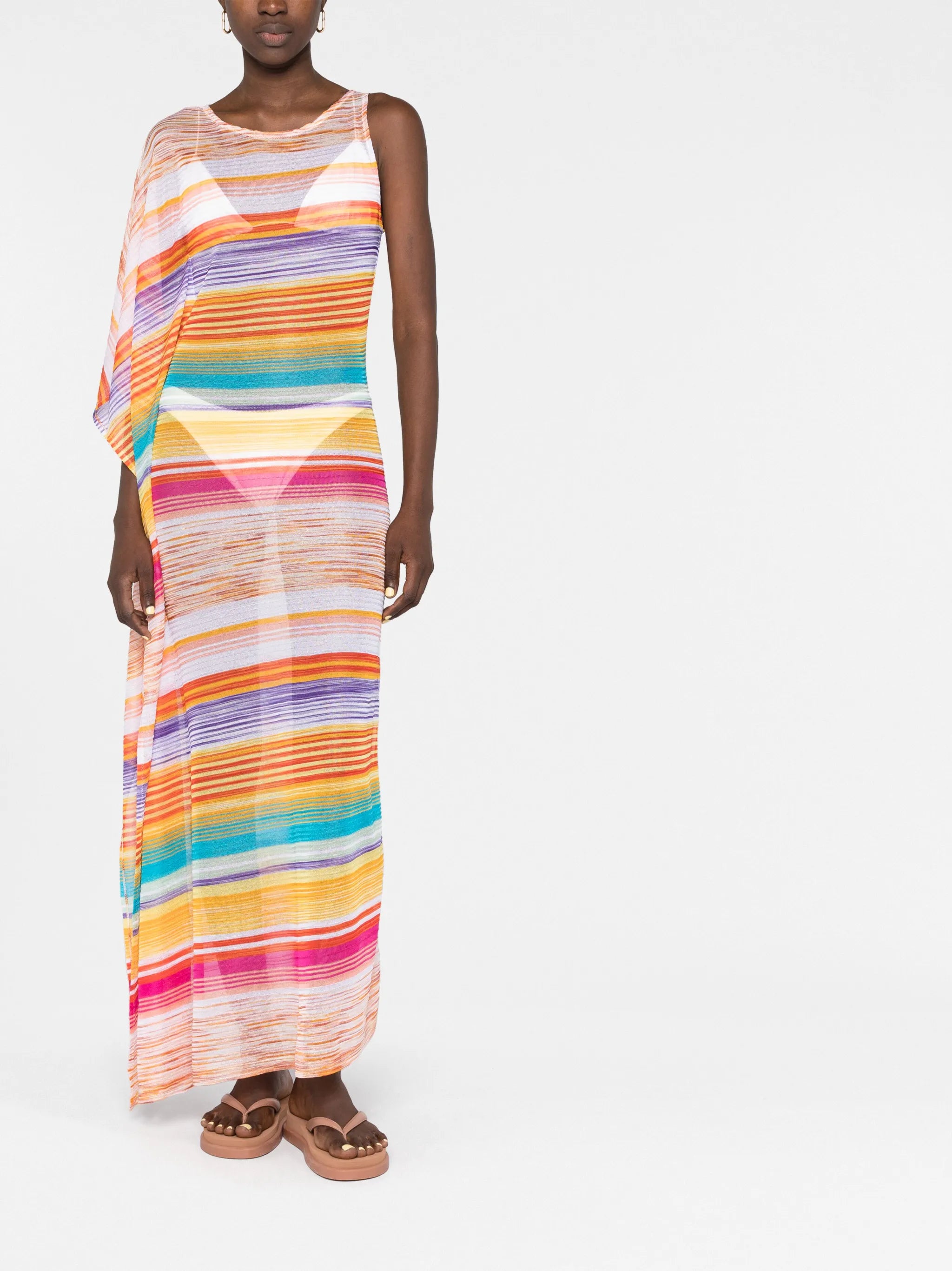 one-shoulder striped maxi dress