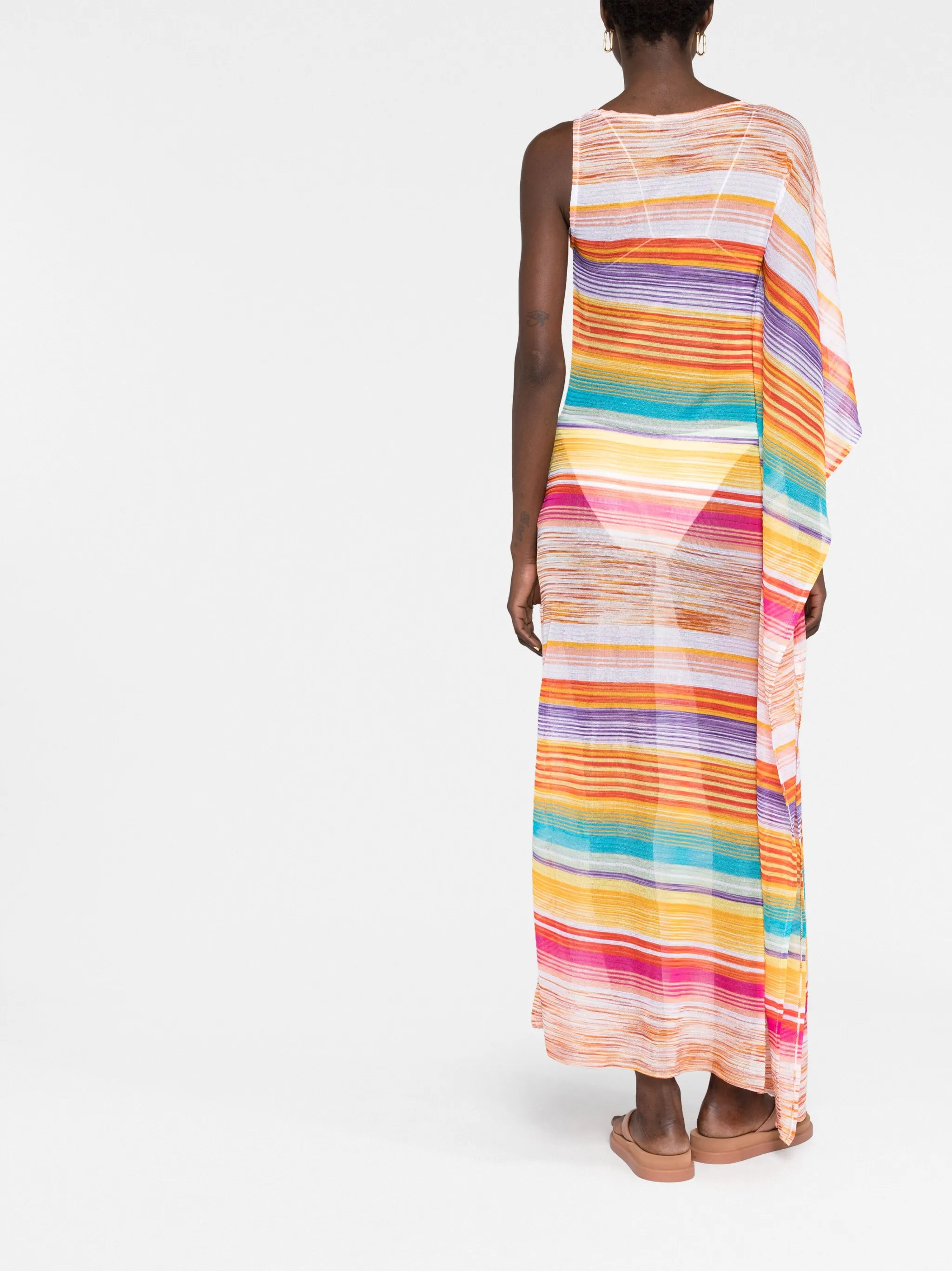 one-shoulder striped maxi dress