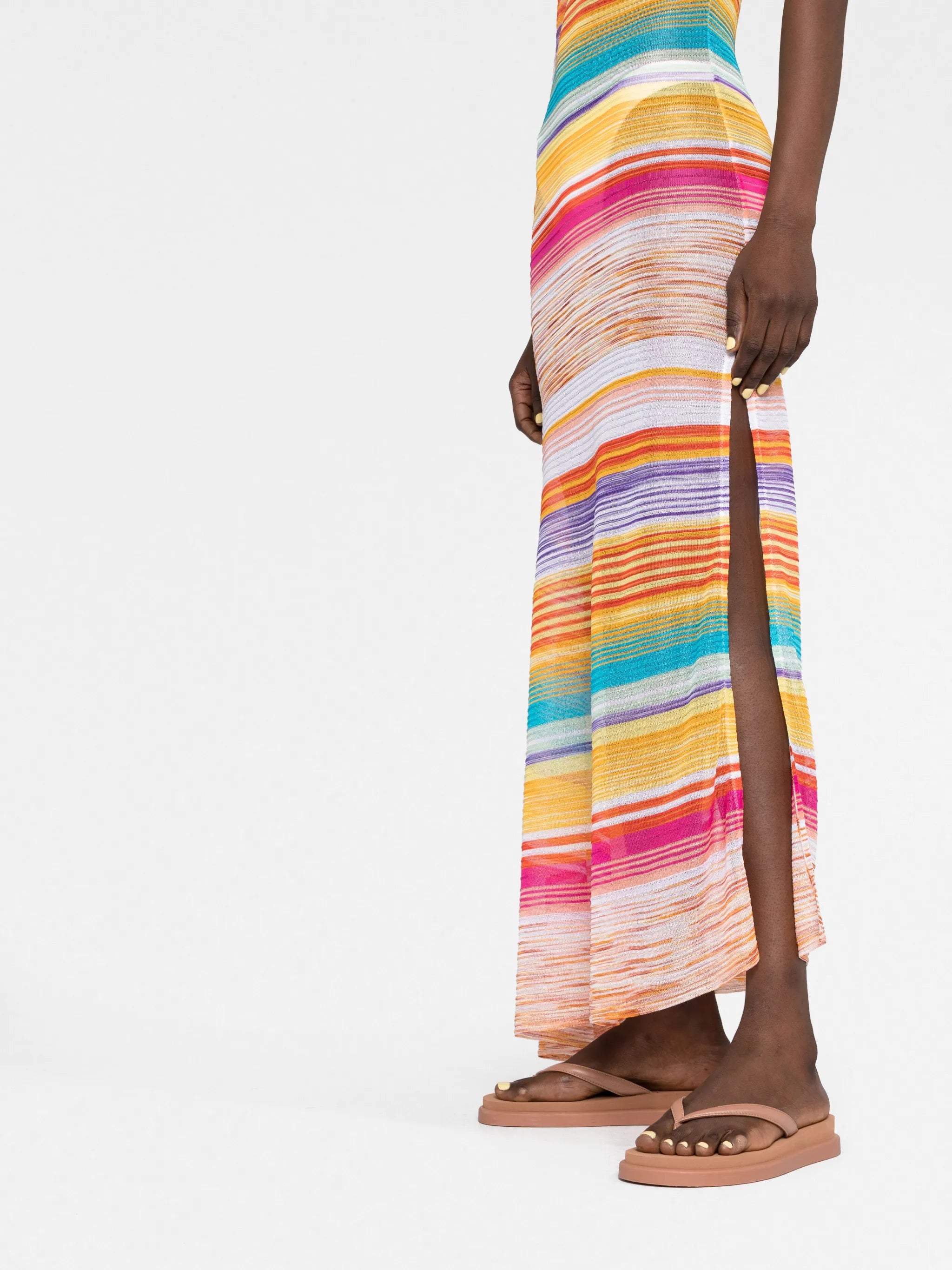one-shoulder striped maxi dress