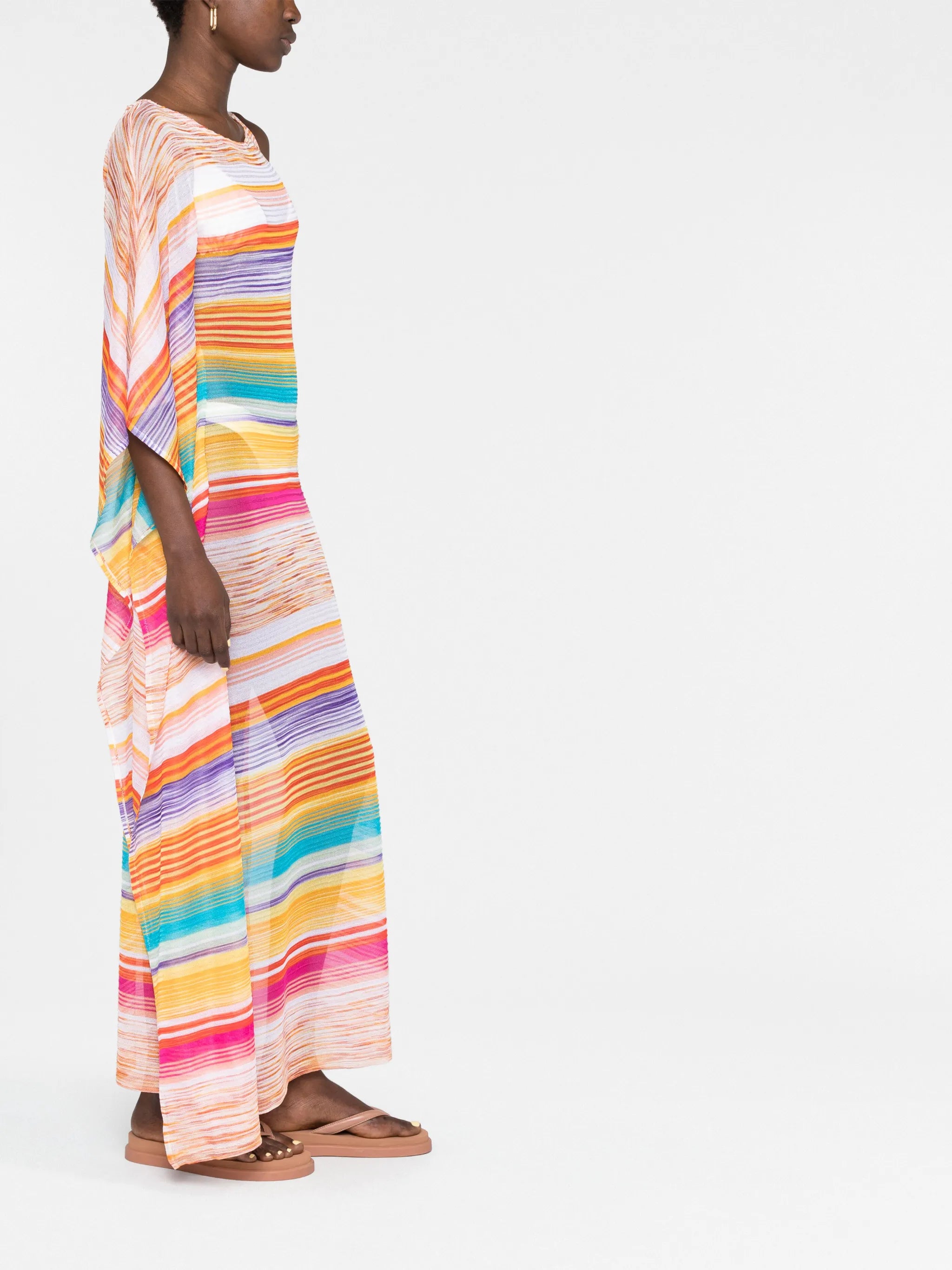 one-shoulder striped maxi dress