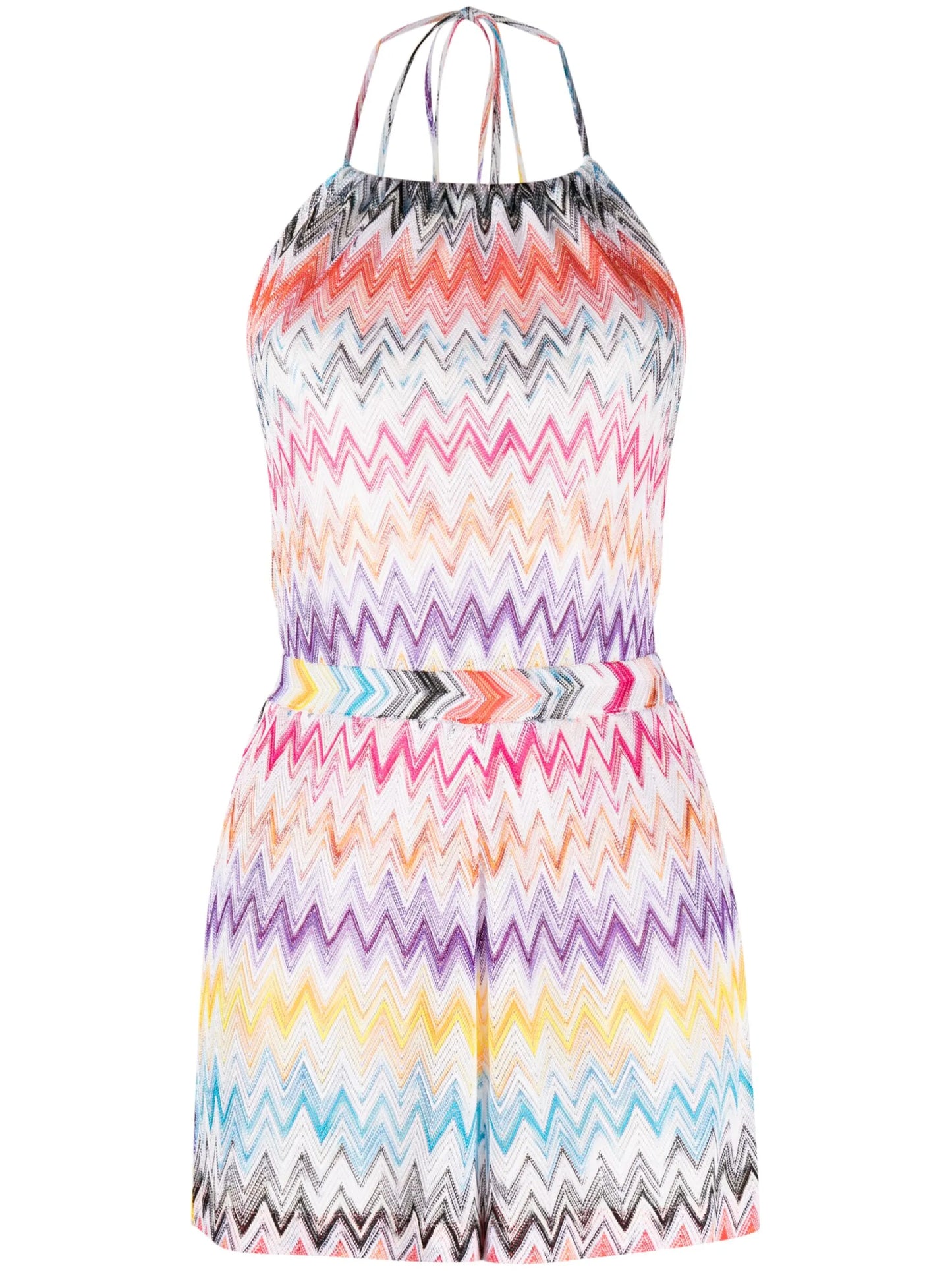 zigzag-pattern halterneck playsuit