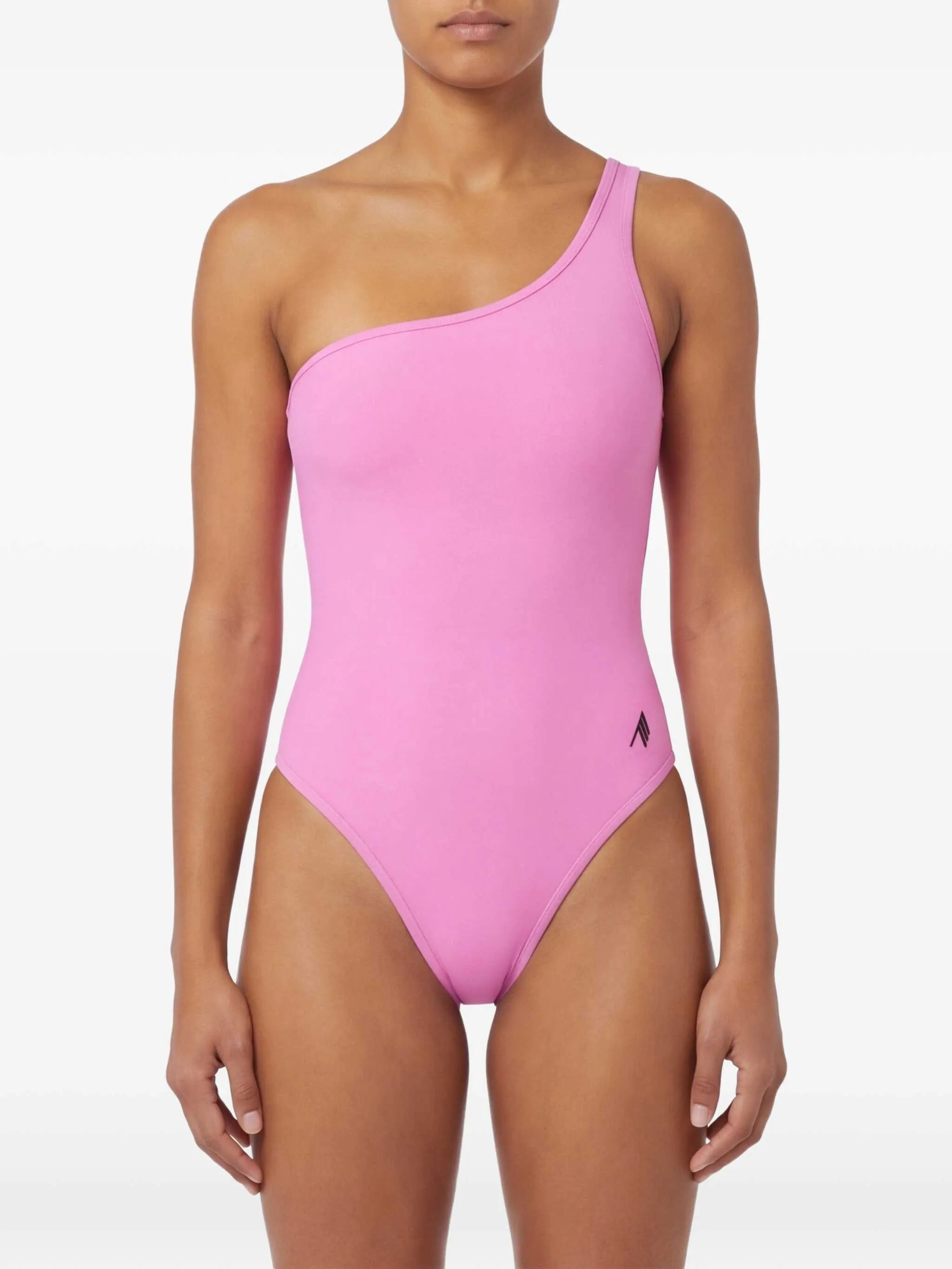 one-shoulder logo-print swimsuit