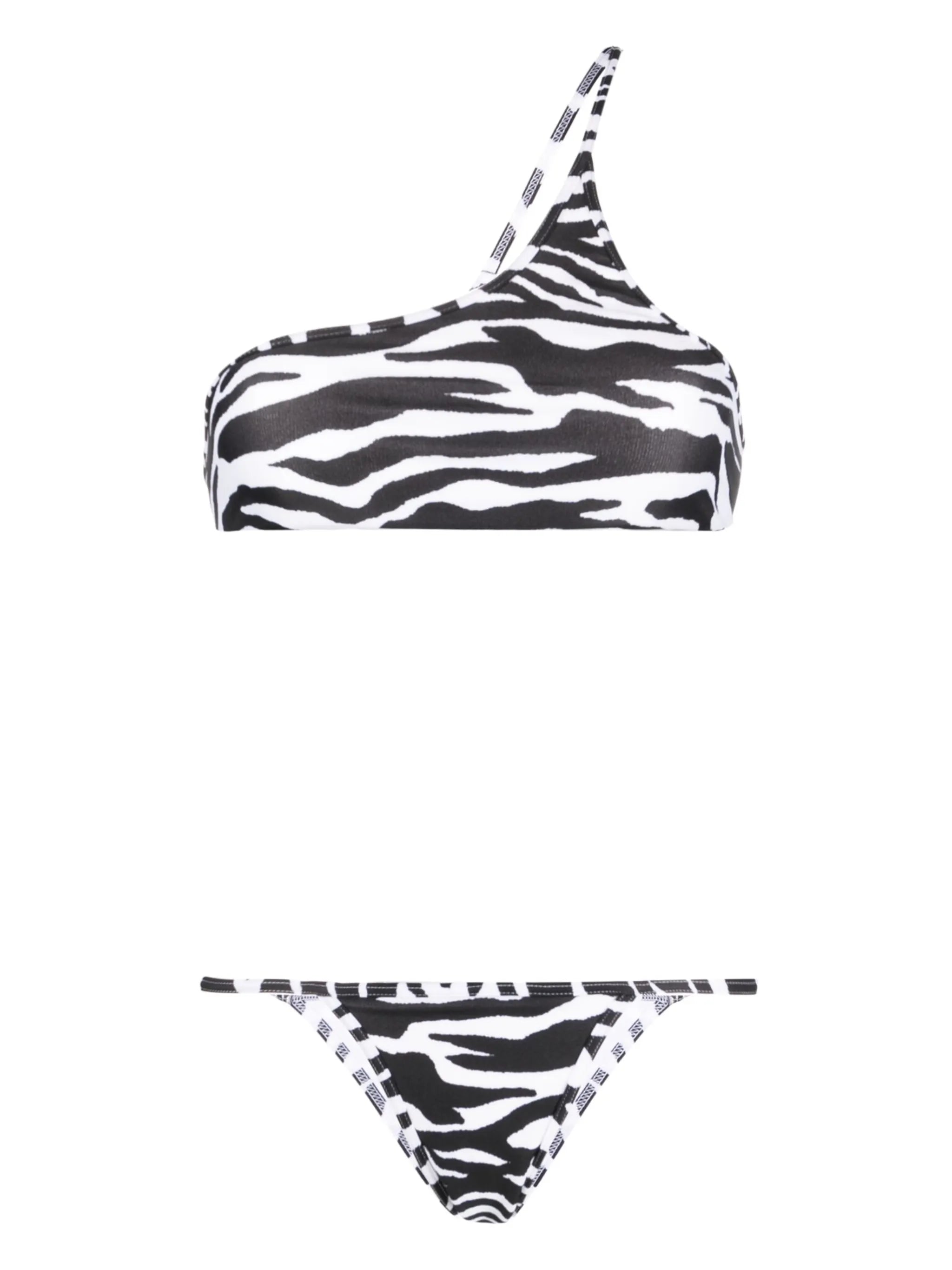 one-shoulder zebra-print bikini set