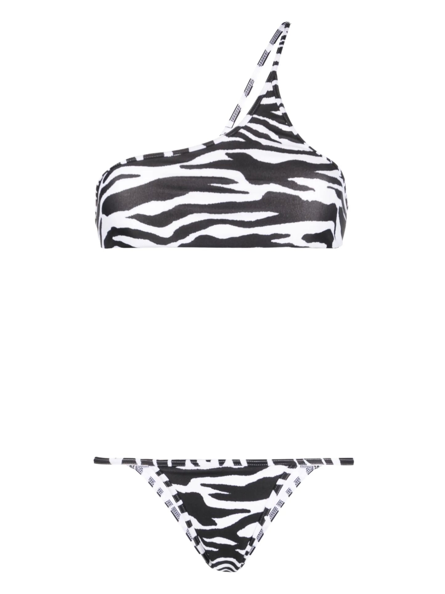 one-shoulder zebra-print bikini set