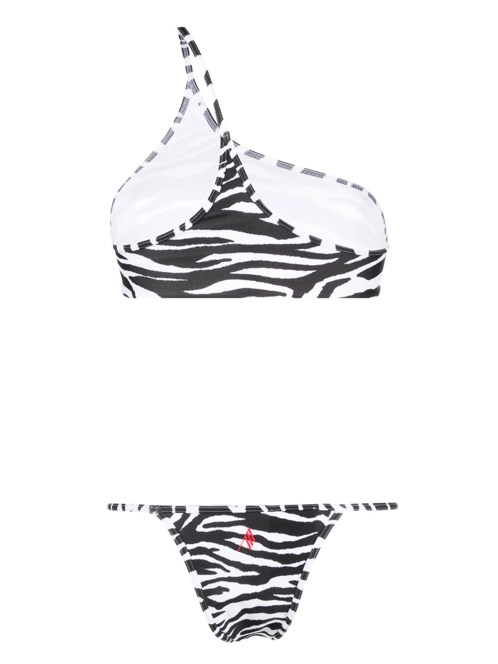 one-shoulder zebra-print bikini set