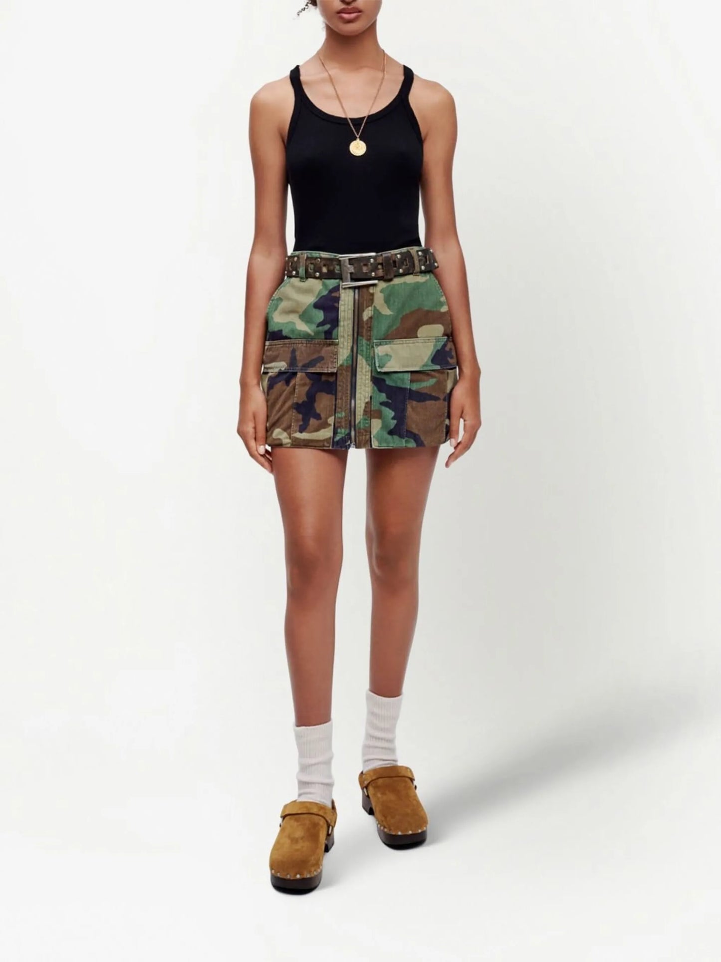 upcycled cargo micro skirt