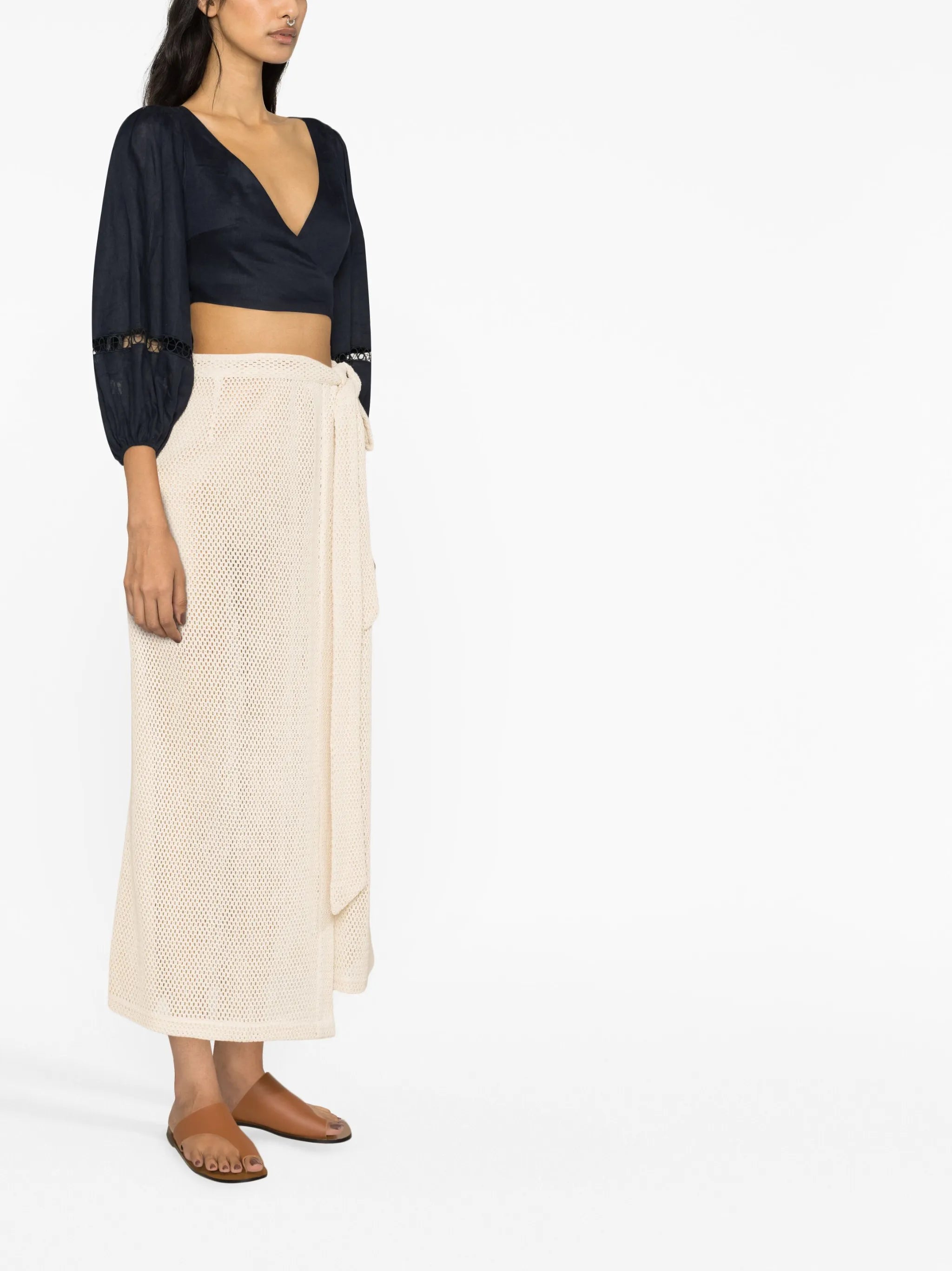 net-woven wrap maxi skirt